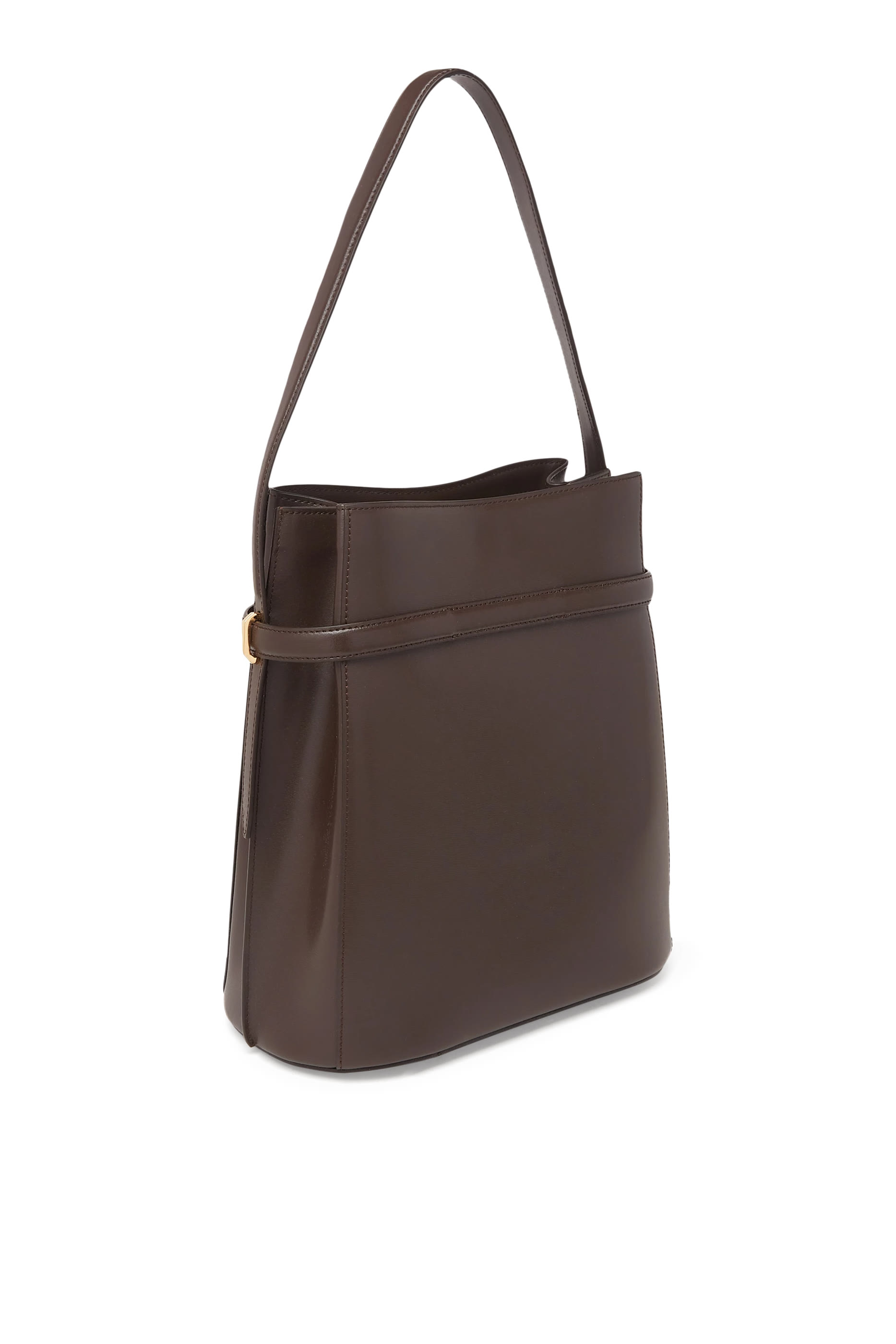 Belted Leather Bucket Bag