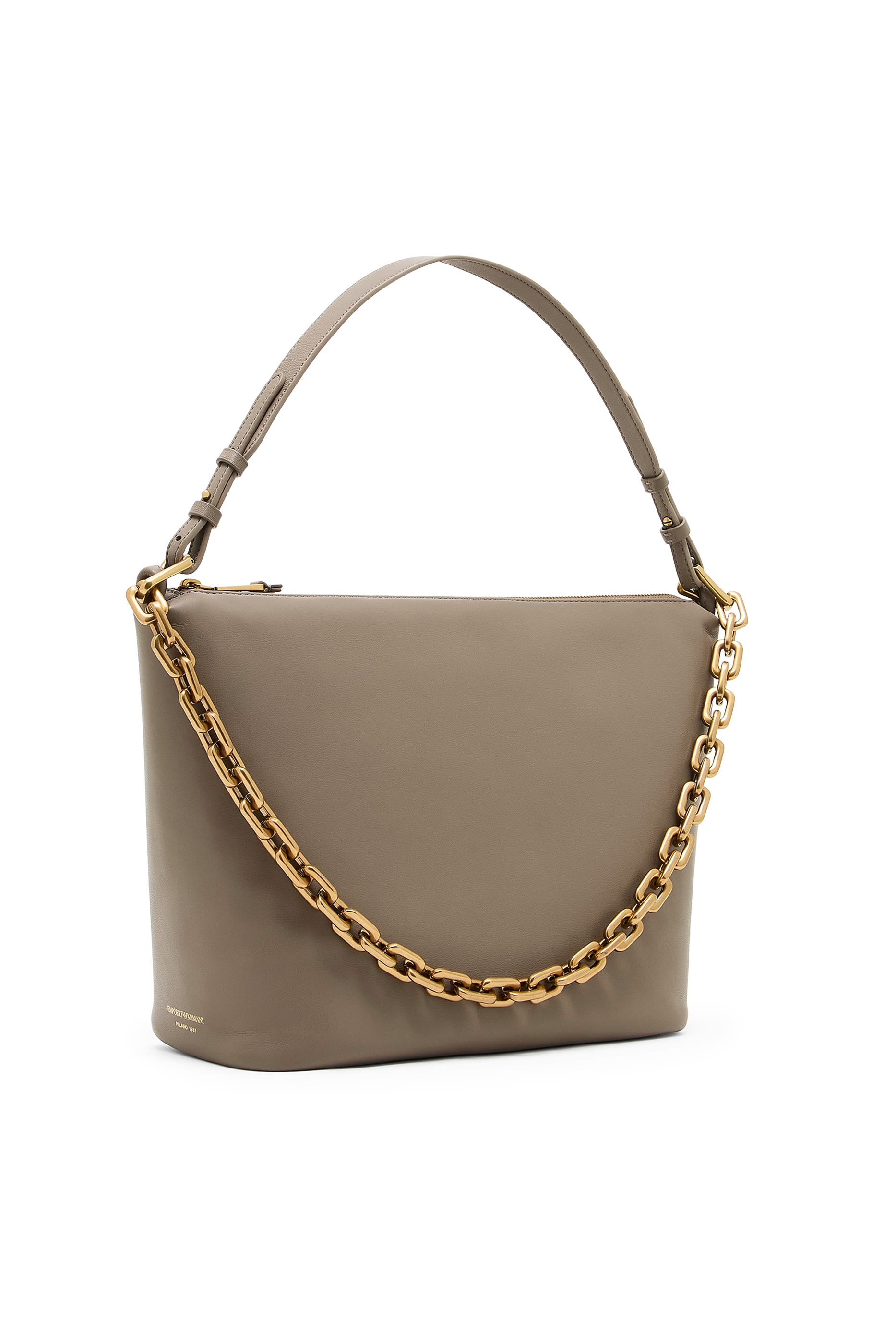 Medium Leather Hobo Bag with Chain