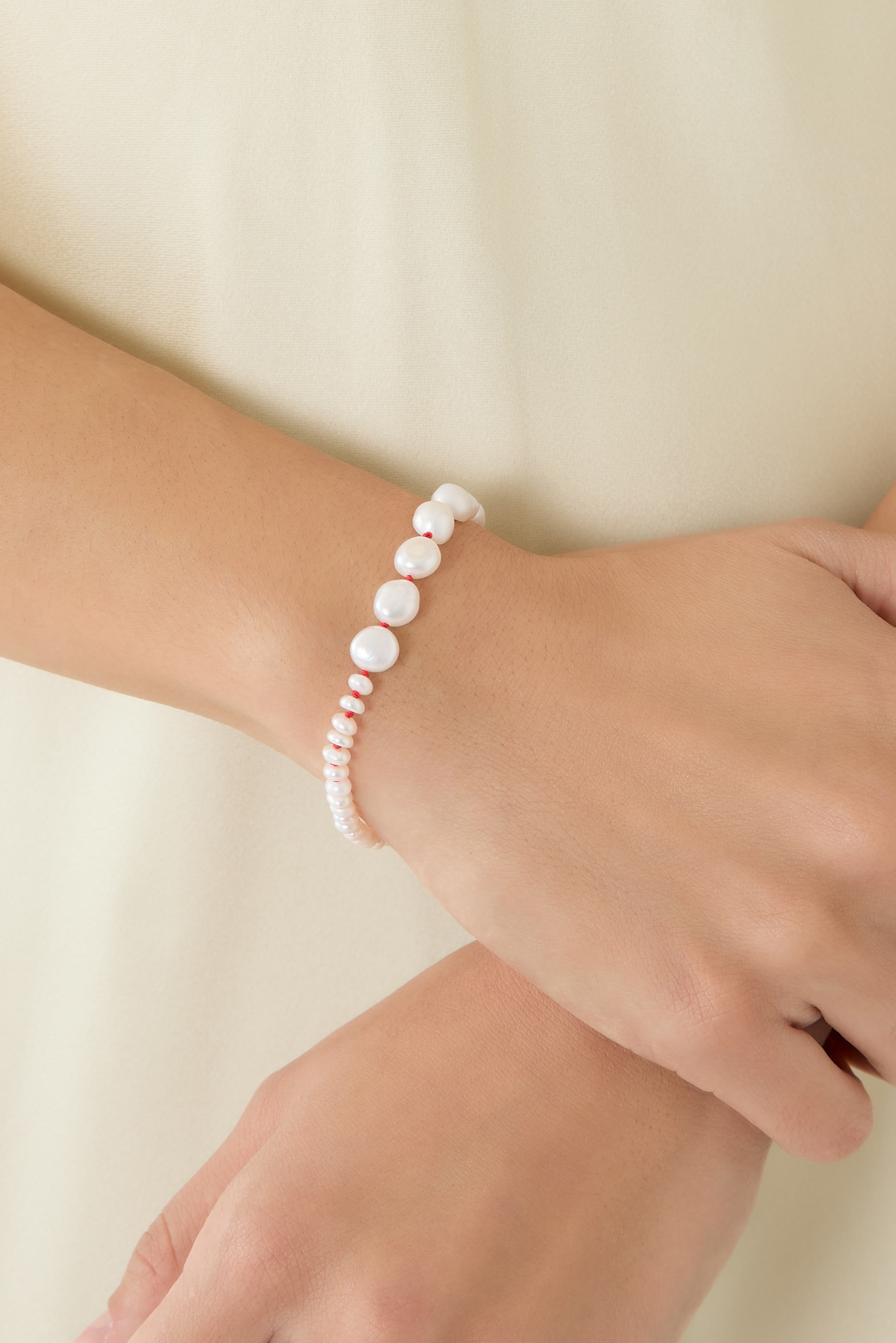 The Mira Necklace with Red Cord, Freshwater Pearls