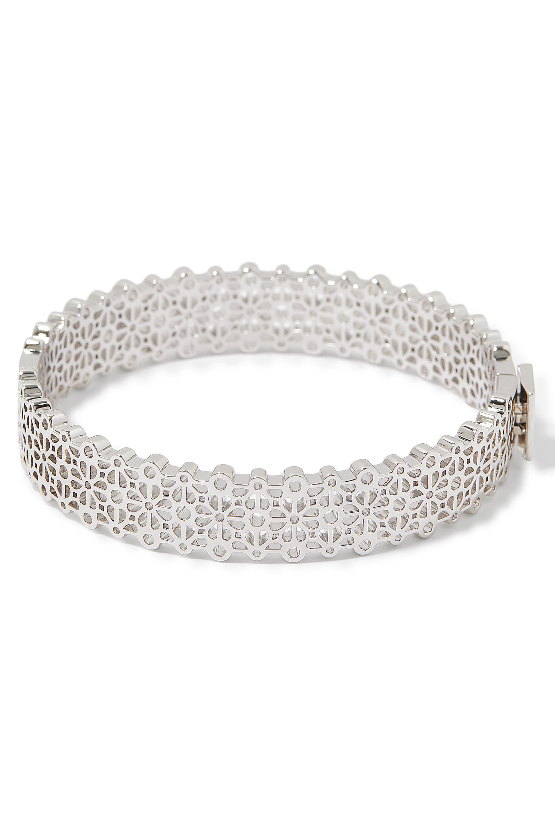 Spade Flower Lace Statement Bangle, Plated Metal, Steel & Cubic Zirconia