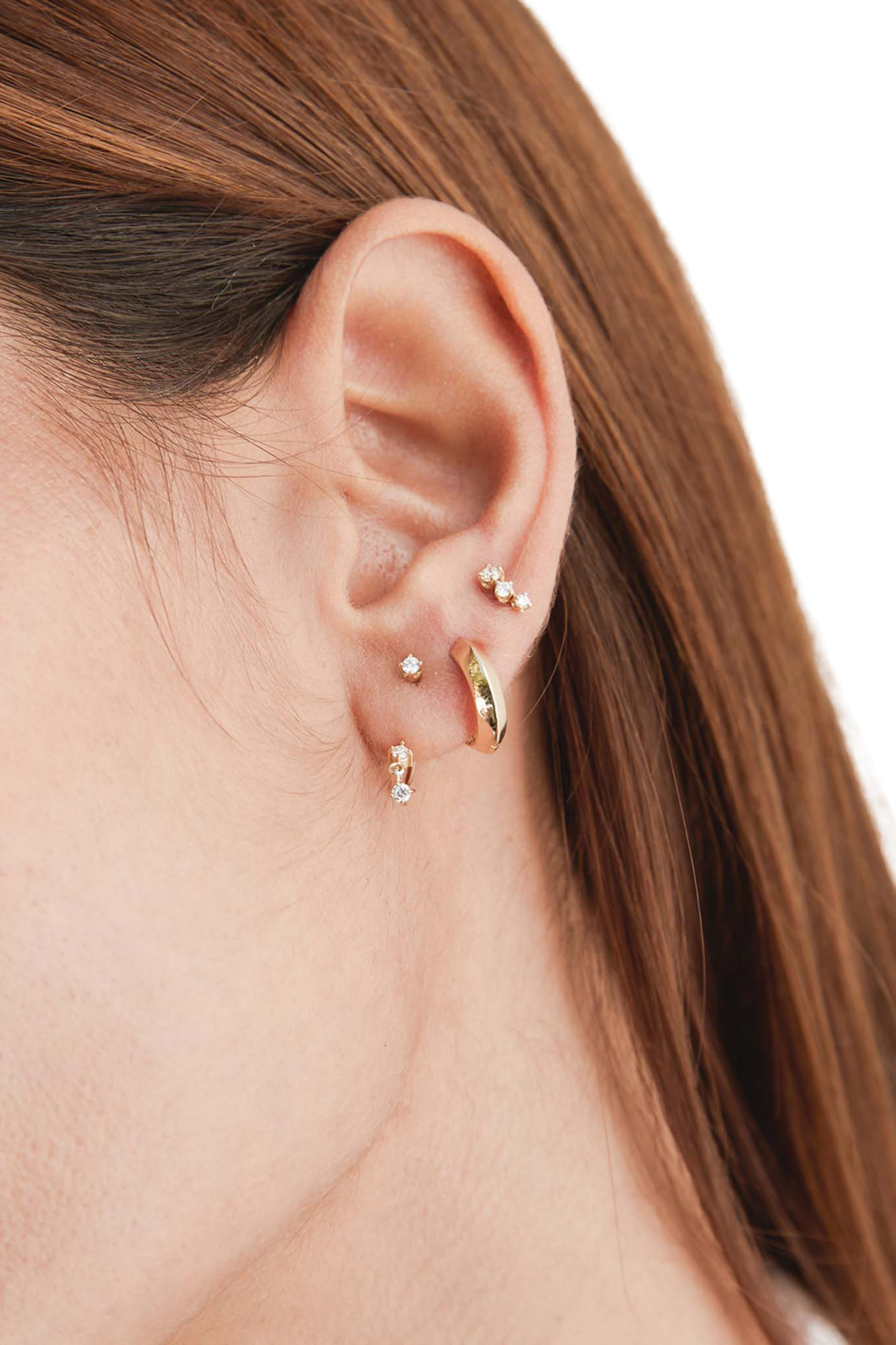  Graduated Prong Curved Bar Drop Earrings,  14K Yellow Gold & Diamonds