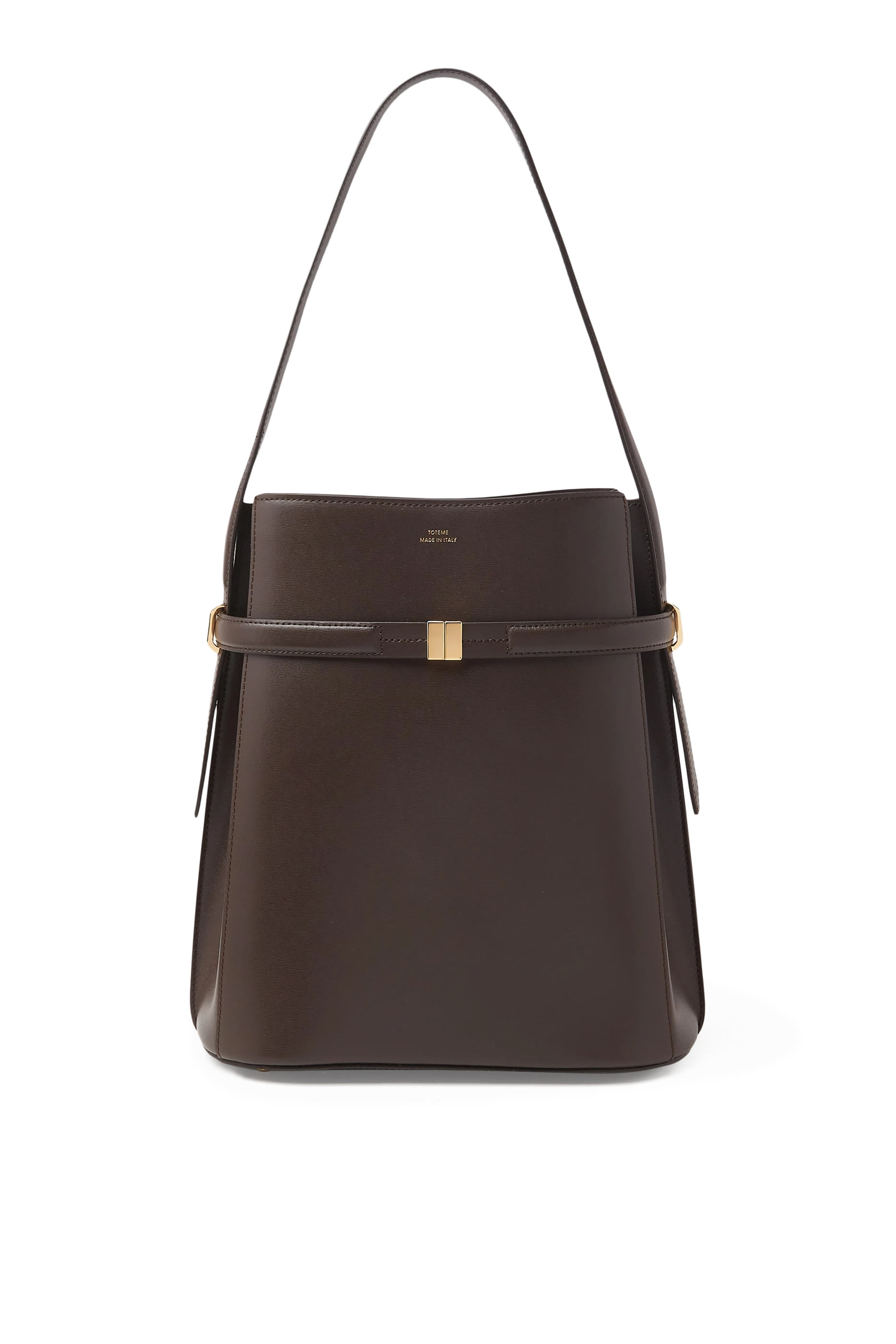 Belted Leather Bucket Bag