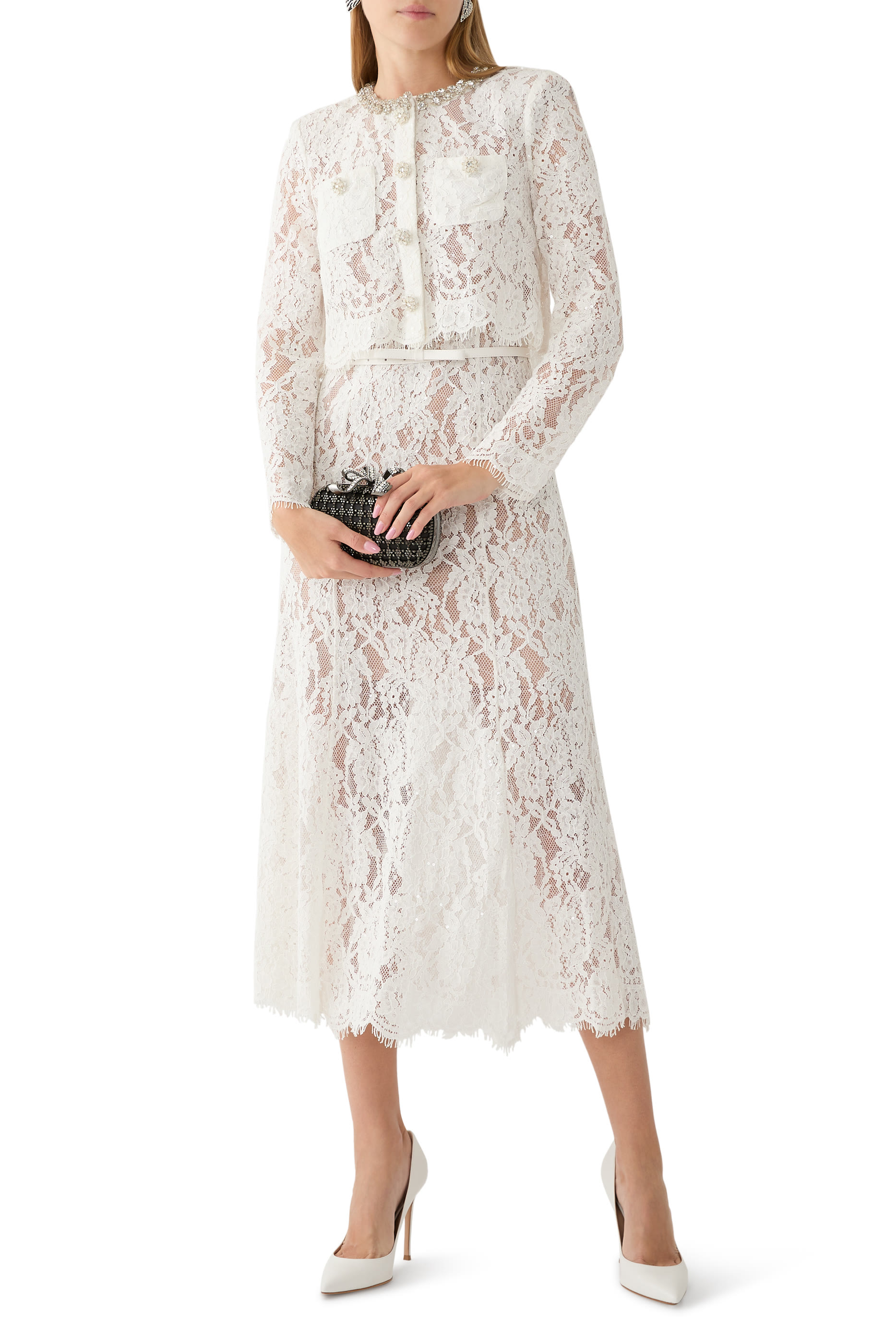  Lace Embellished Midi Dress
