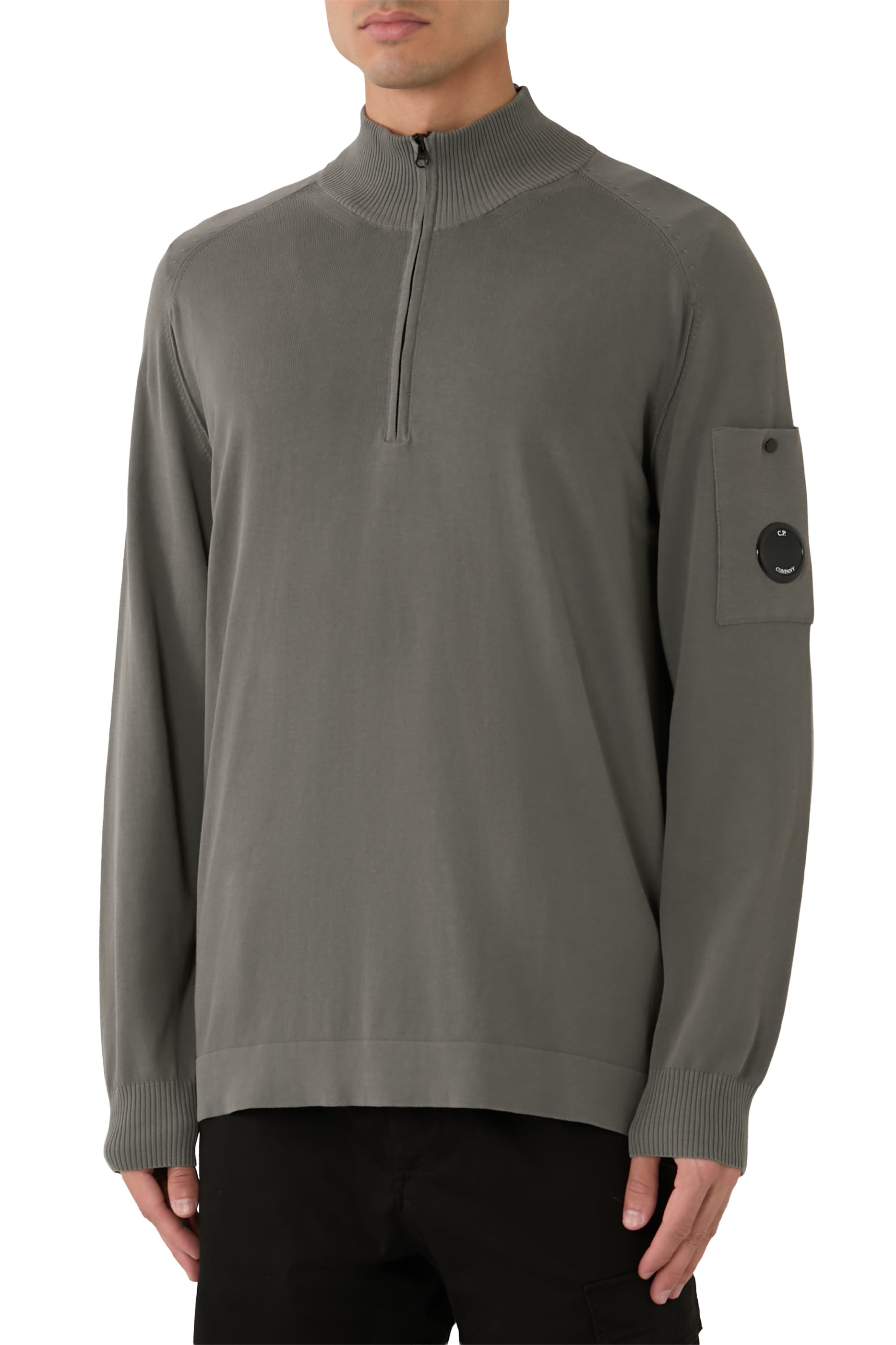 Cotton Crepe Half-Zip Sweater