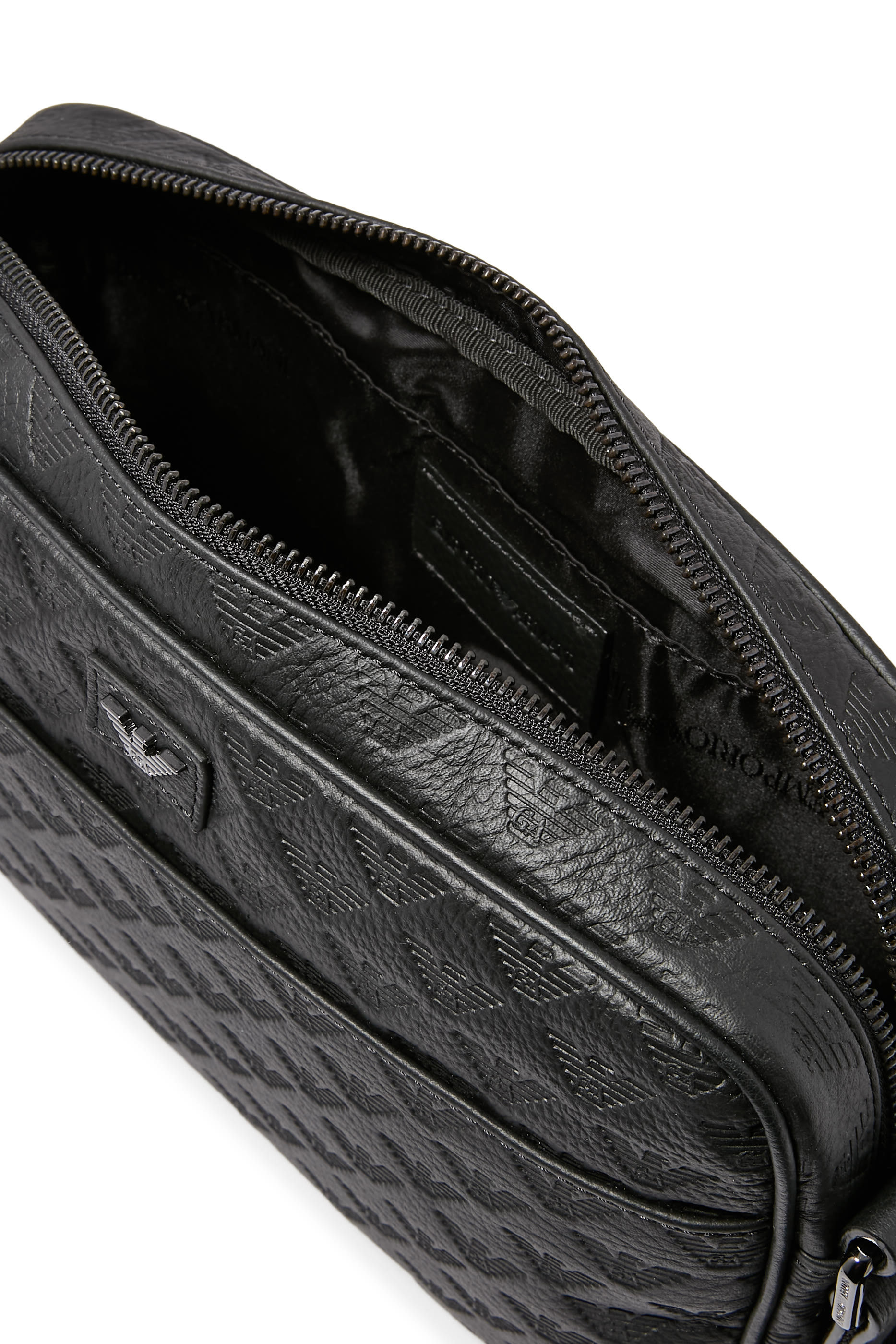 Leather Shoulder Bag with All-Over Embossed Eagle