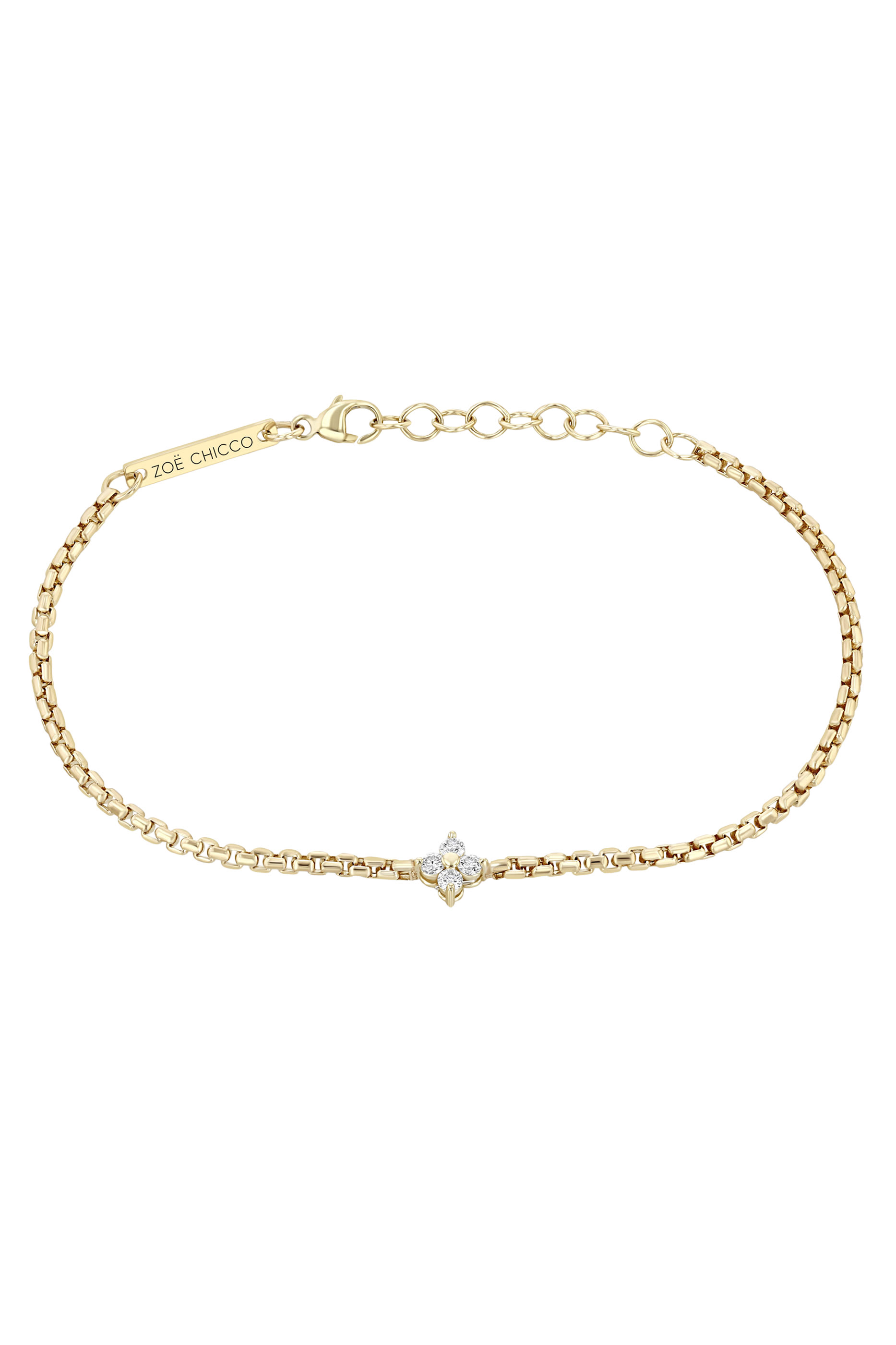 14K Prong Diamond Quad Box Chain Bracelet, 14K Yellow Gold & Diamonds
