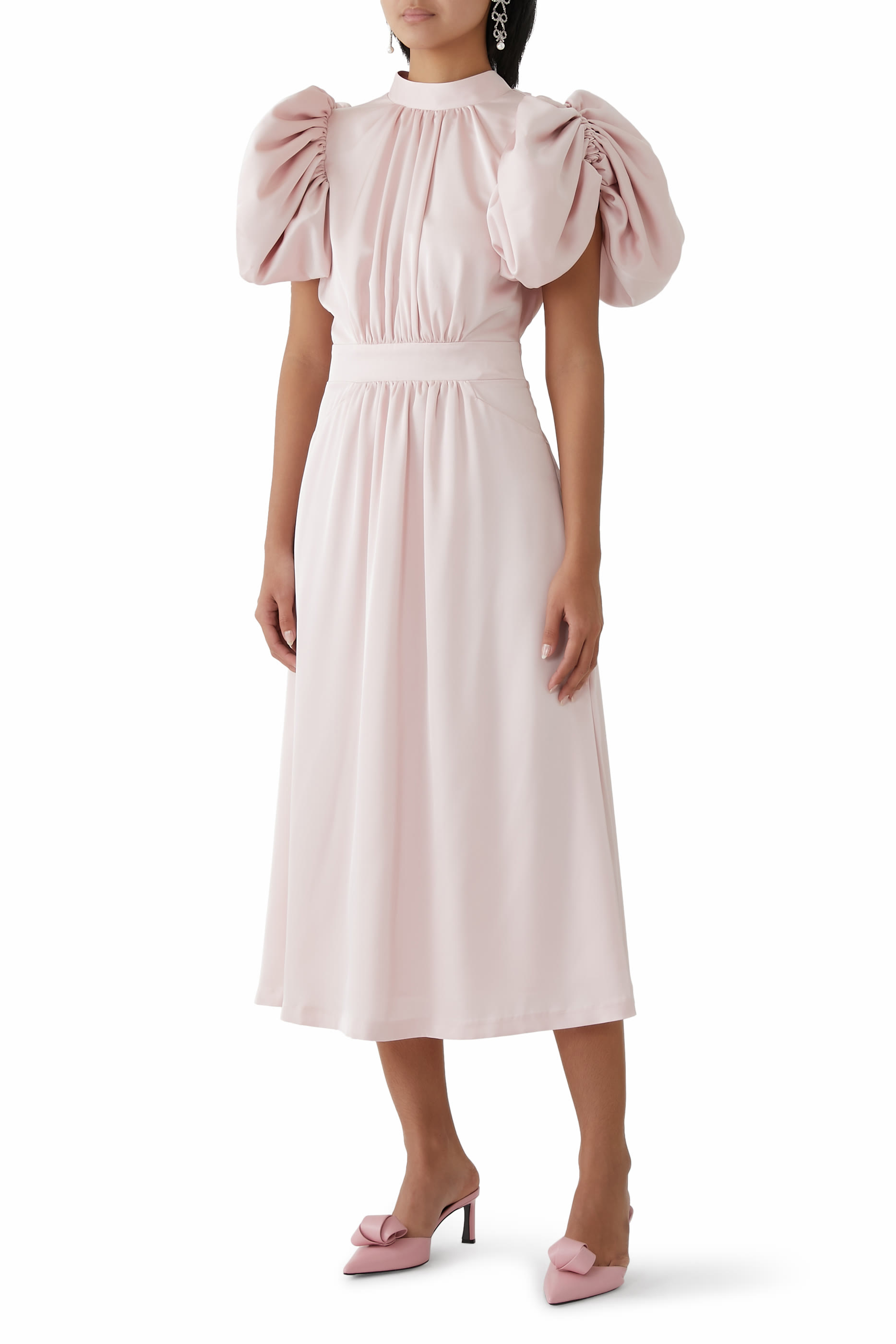 Satin Puff Midi Dress 