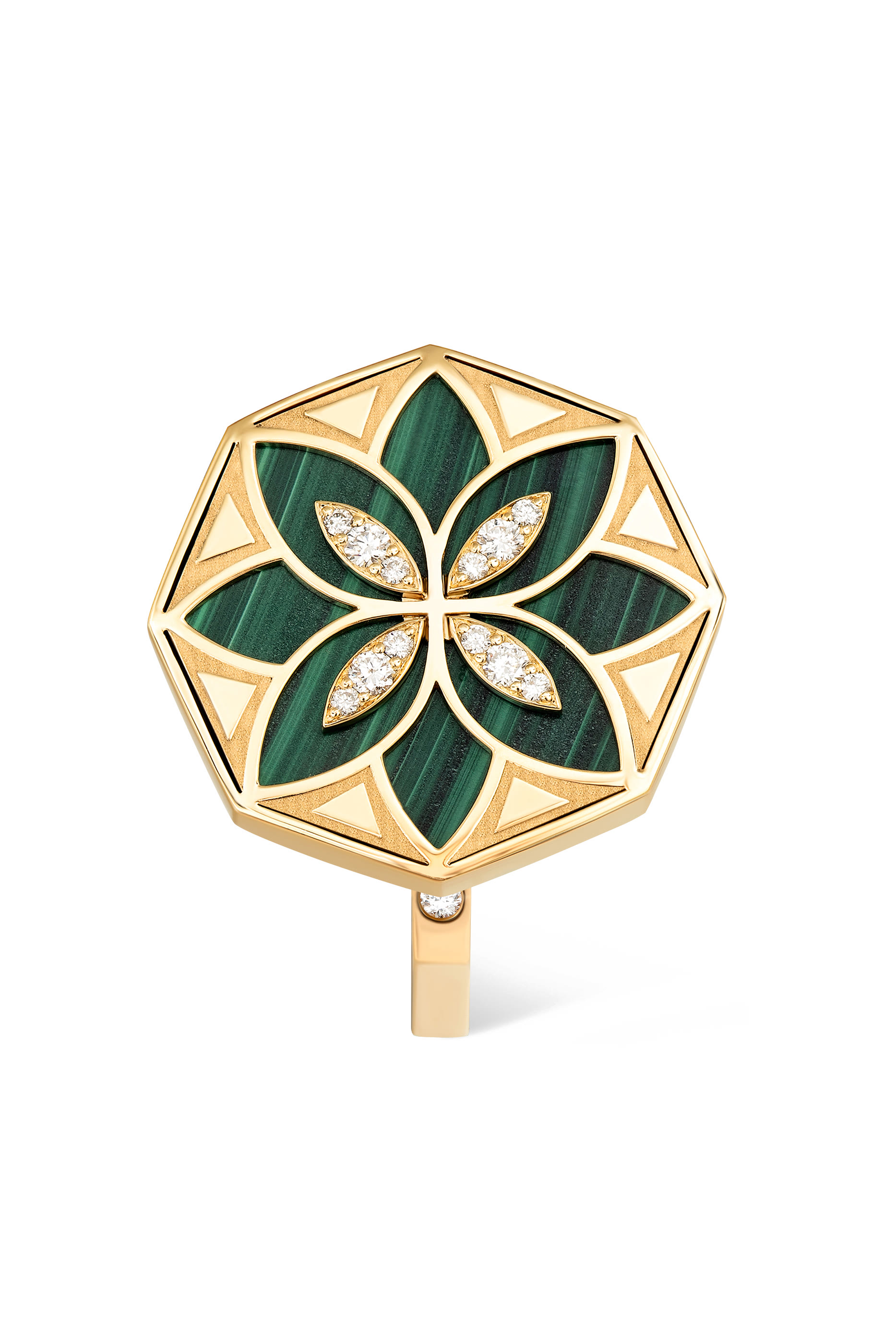 Ward Turath Small Ring, 18k Yellow Gold & Malachite, Diamonds