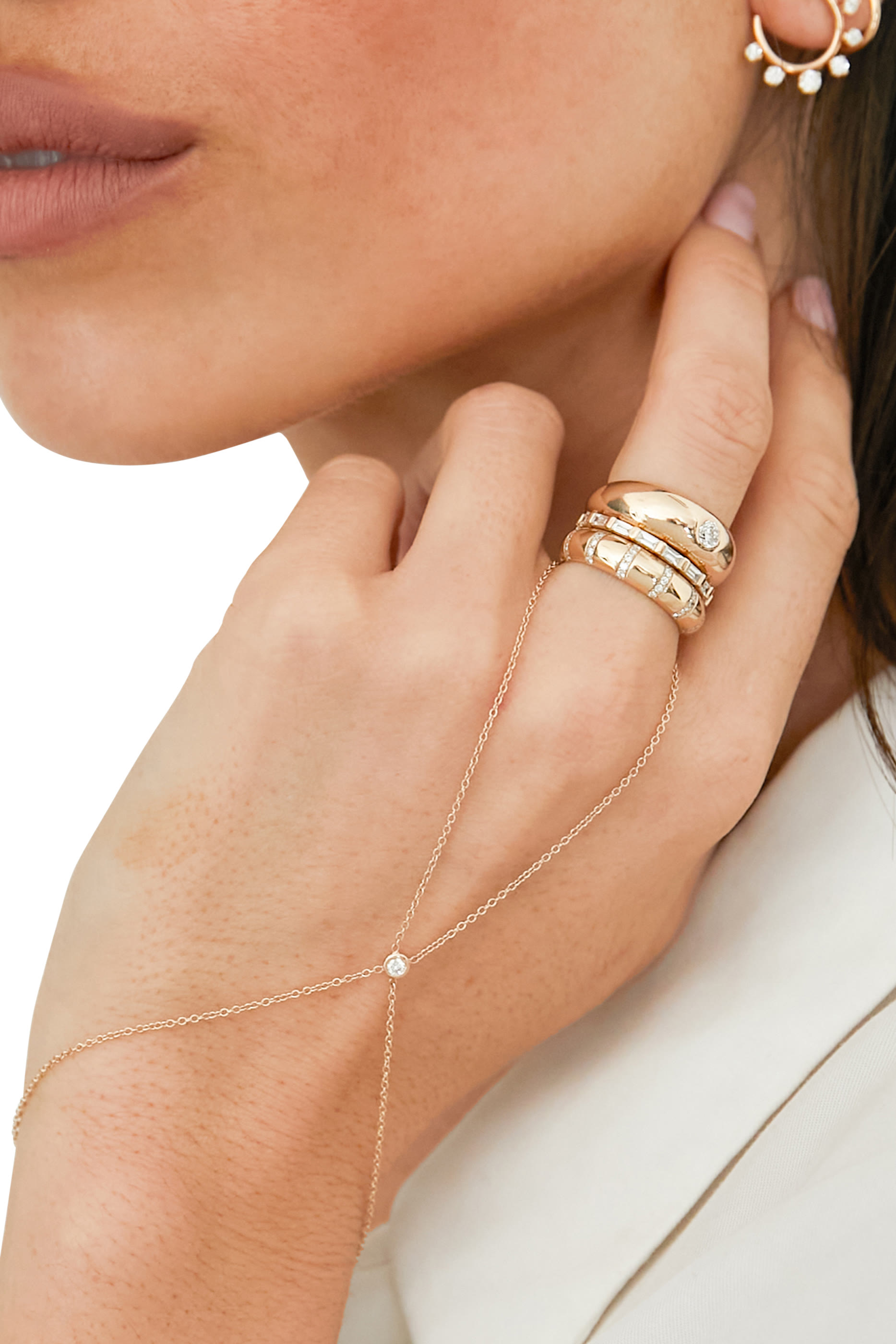 Floating Hand Chain, 14K Gold & Diamonds