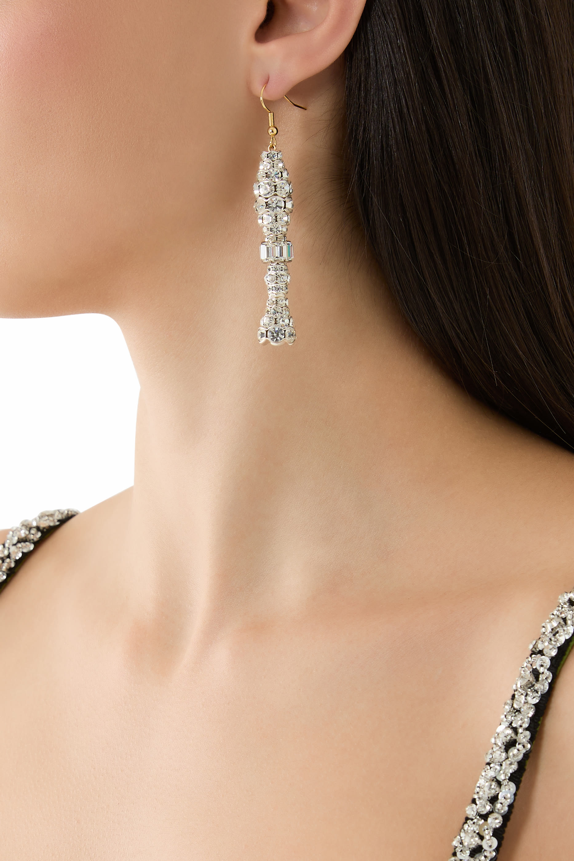 Dangle Earrings with Strass, 24K Yellow Gold & Strass