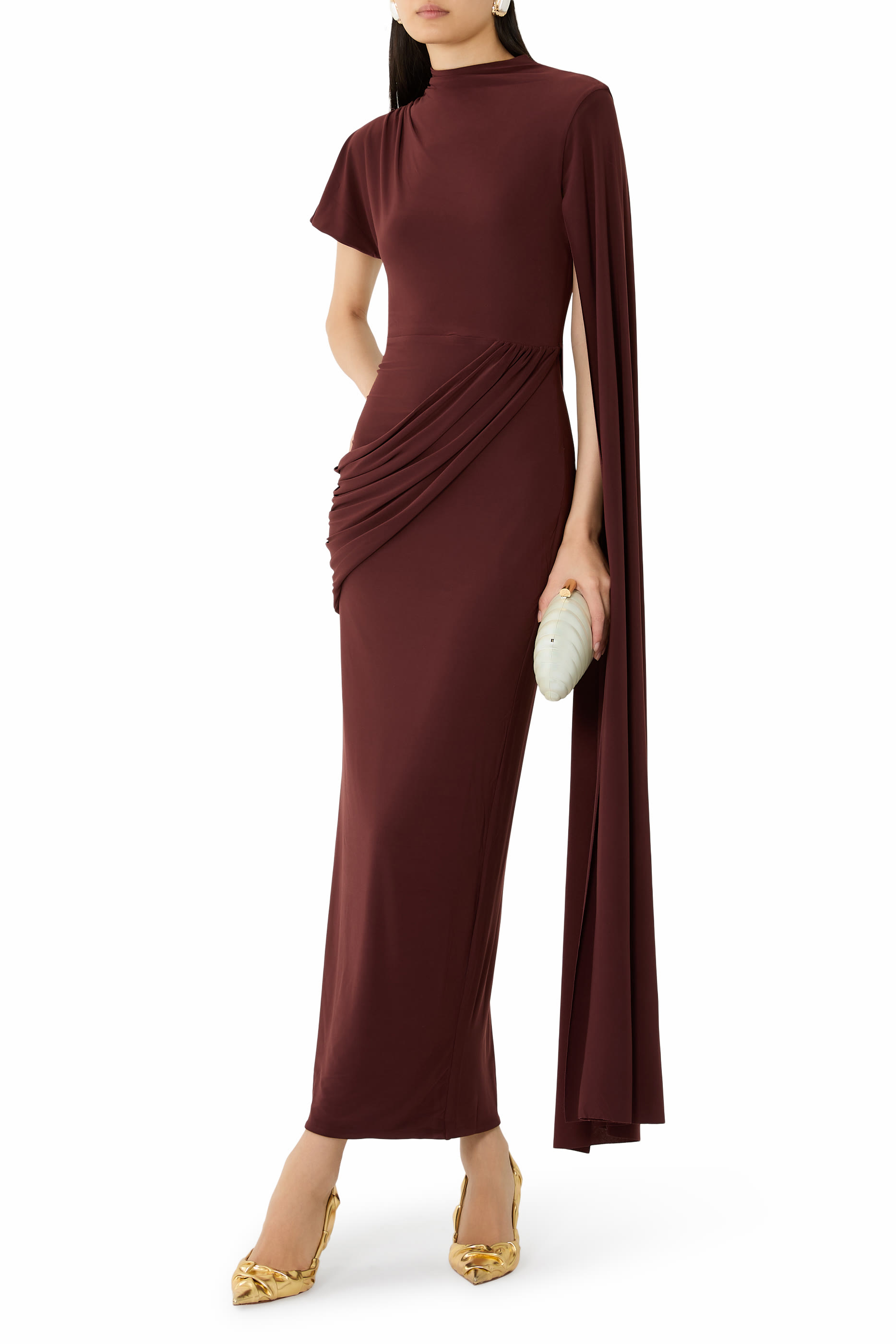 Tropic High-Neck Maxi with Long Cape Sleeve