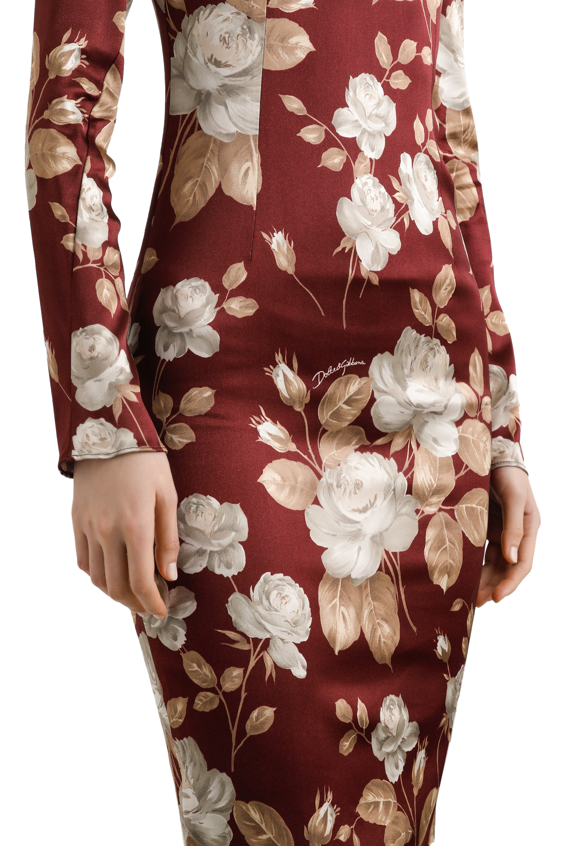 Vintage Rose-Print Satin Dress