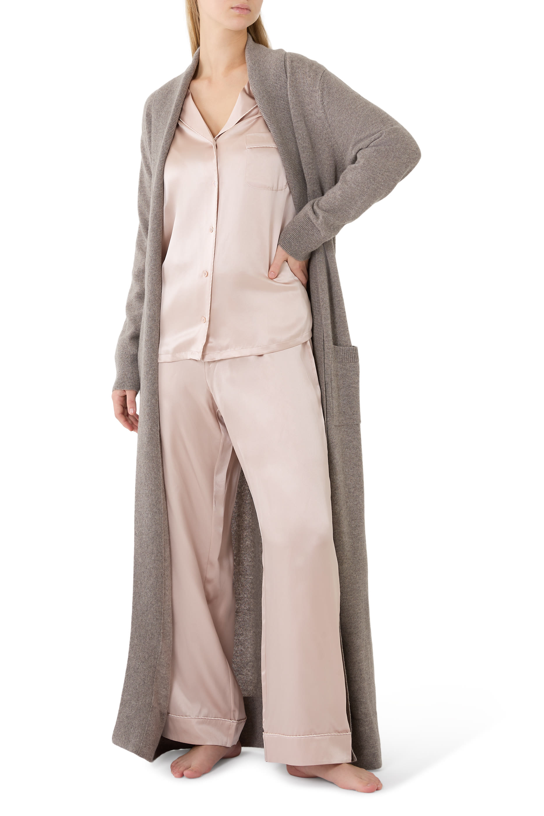 Silk Stripe Piped Pajama Set
