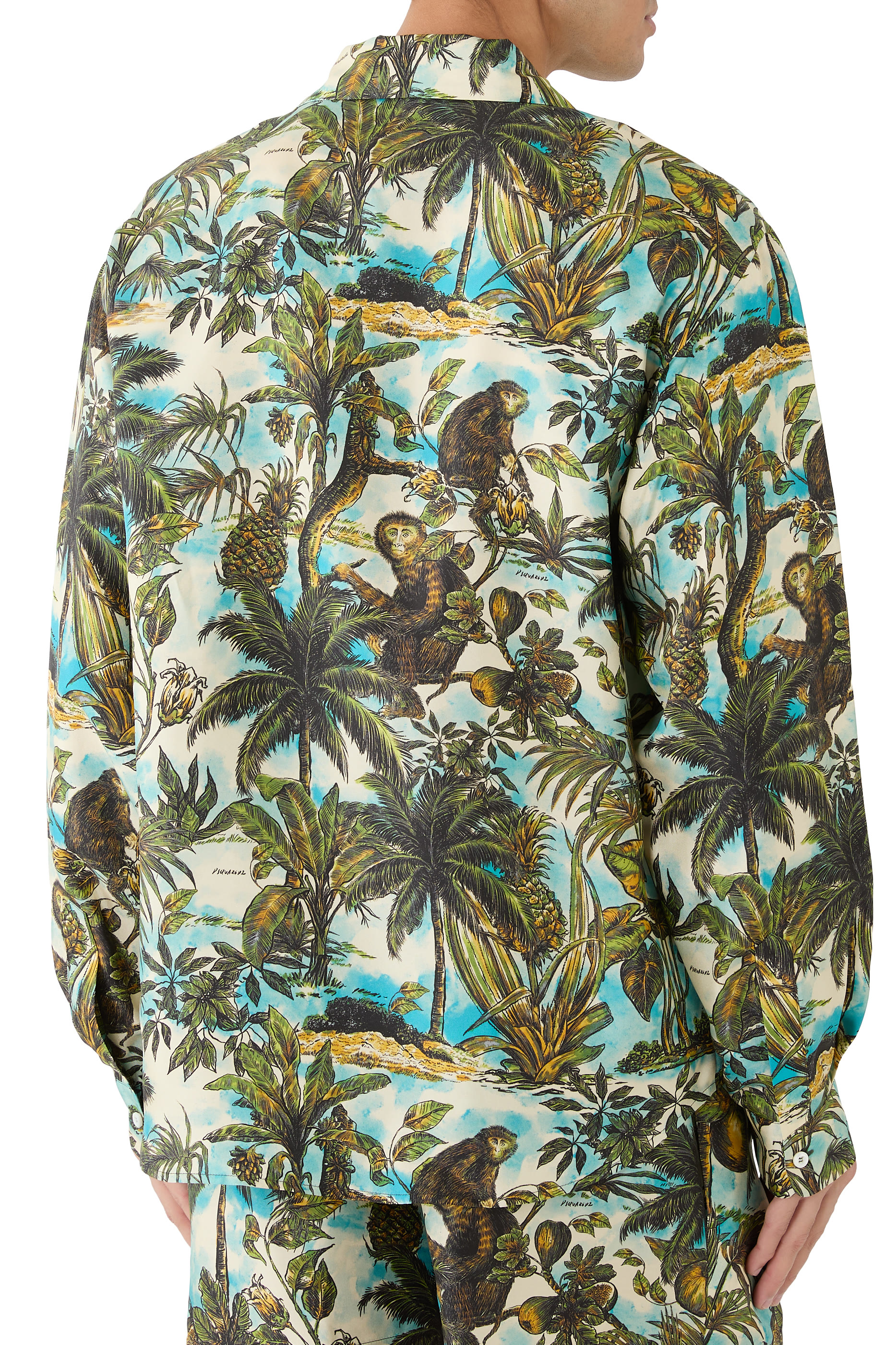 Monkey Print Notch Collar Shirt