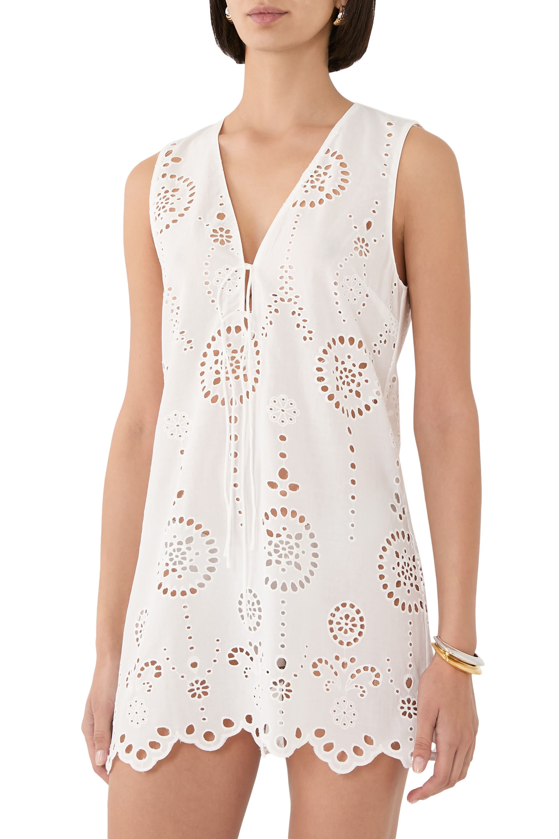 Broderie Tie Mini Dress