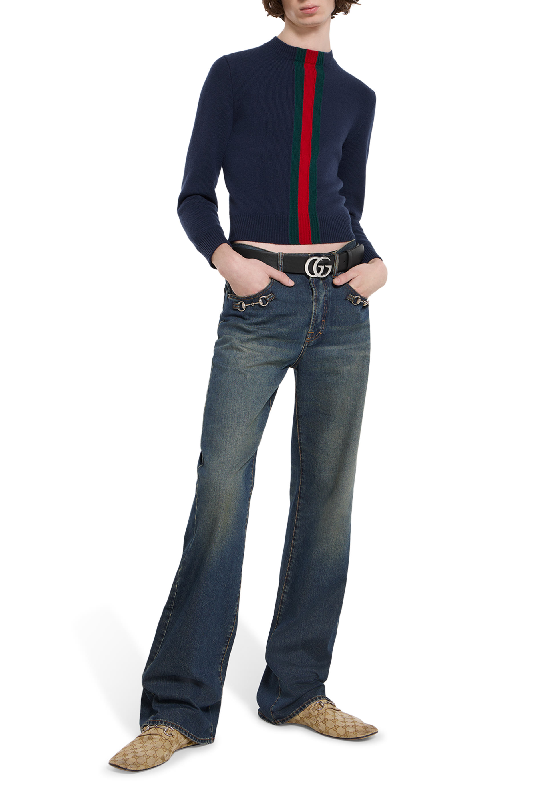 Horsebit Detail Denim Pants