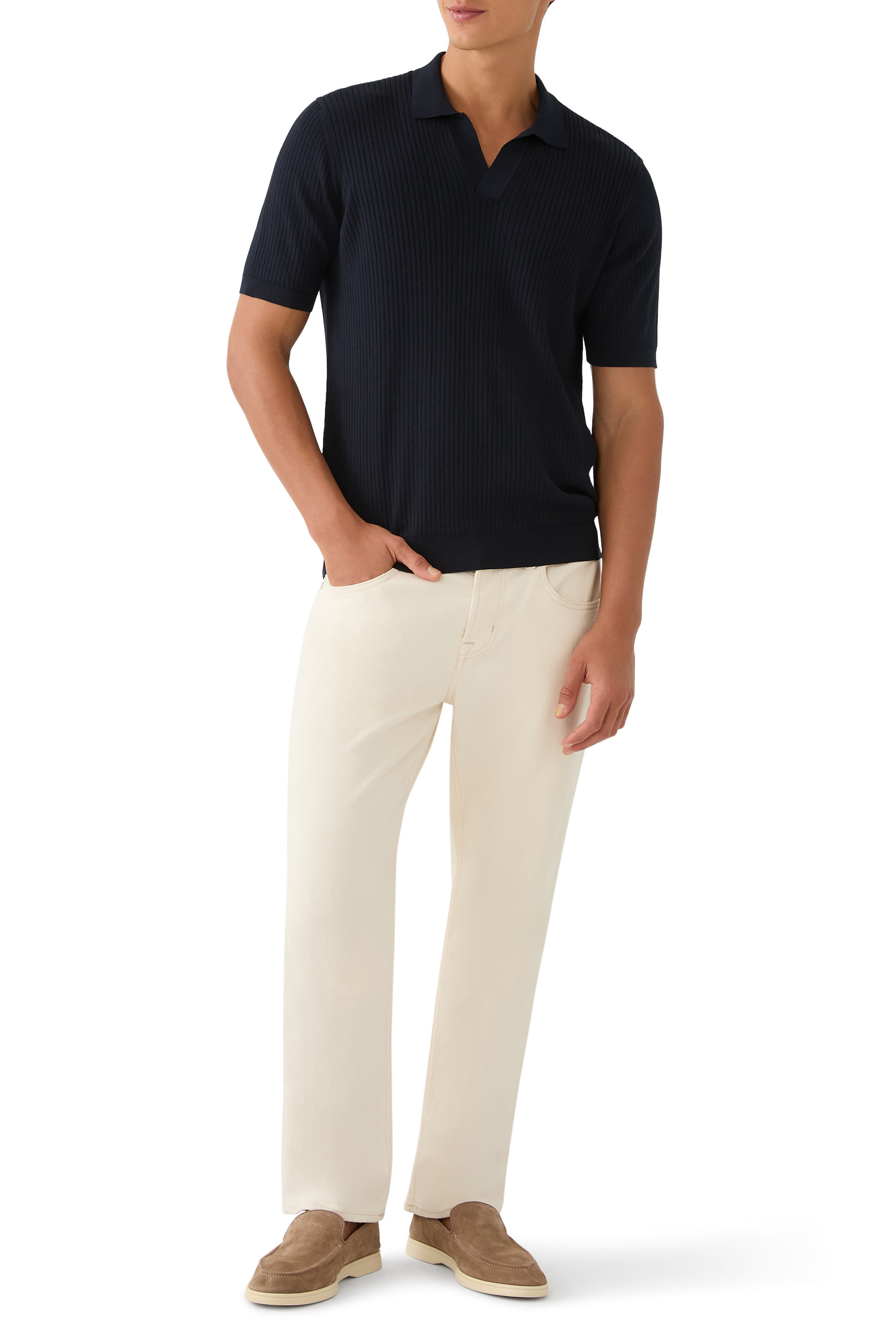 Fine Rib Silk Cotton Polo Shirt