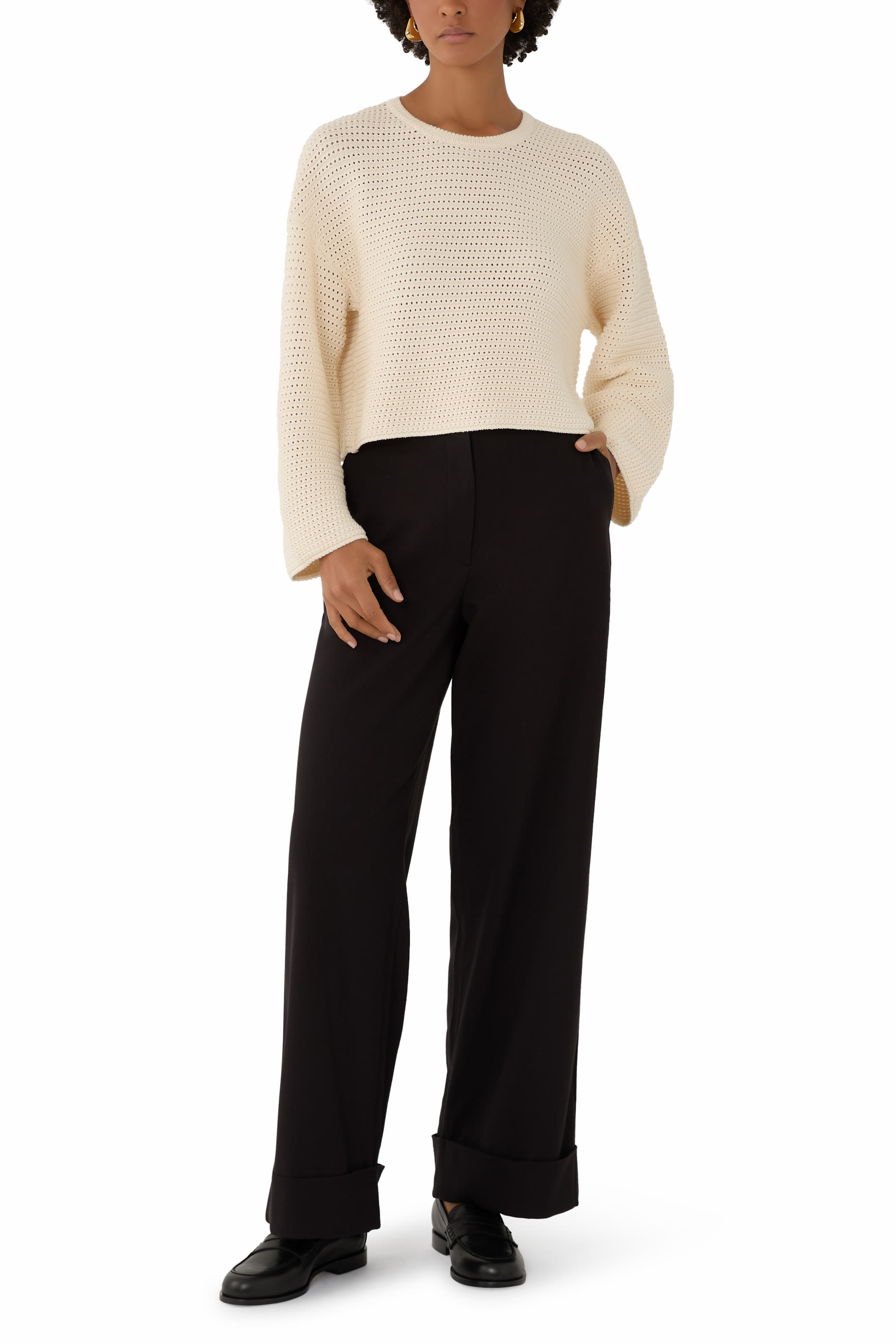 Capsule Resort Openwork Weave Link Knit Cropped Sweater