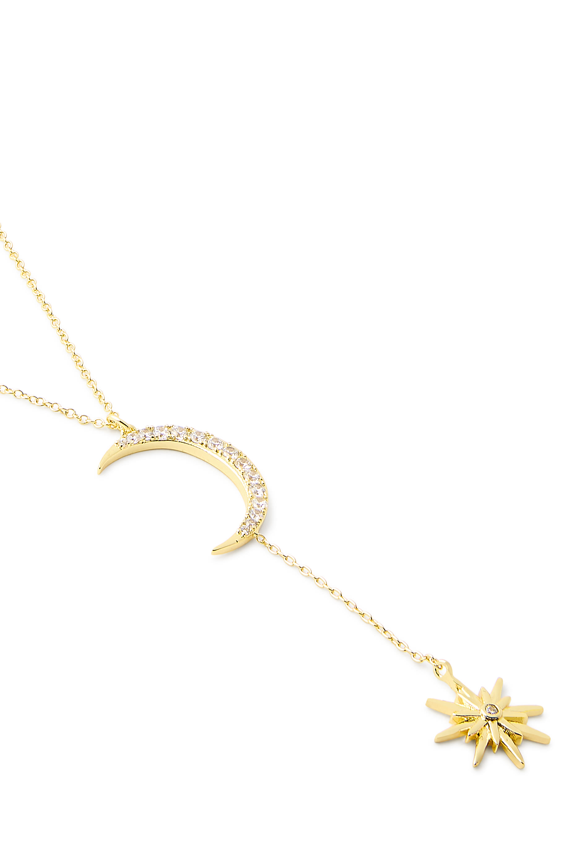 Celestial Moon and Star Necklace, Yellow Gold Plated Brass & Cubic Zirconia