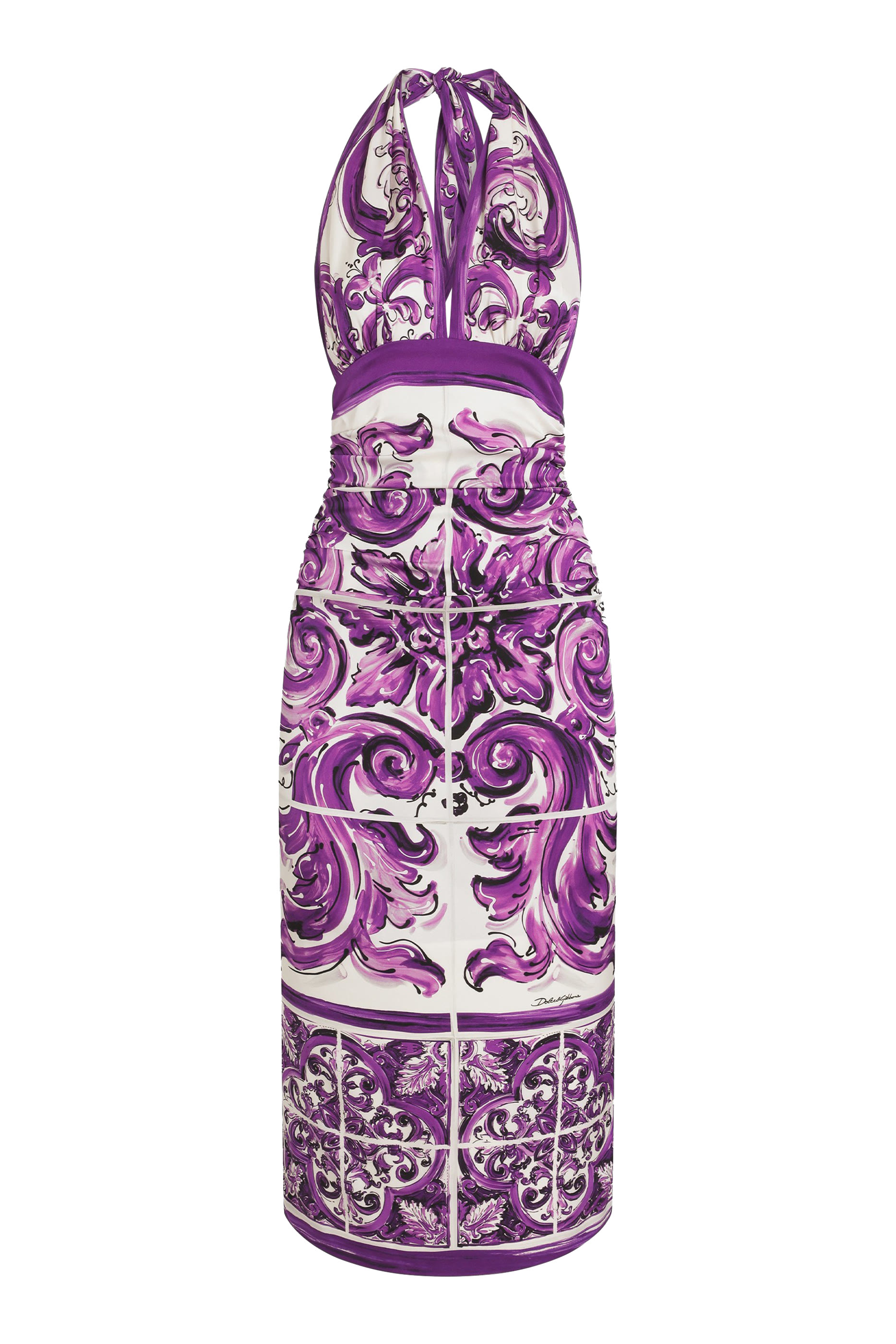 Majolica-Print Charmeuse Dress 