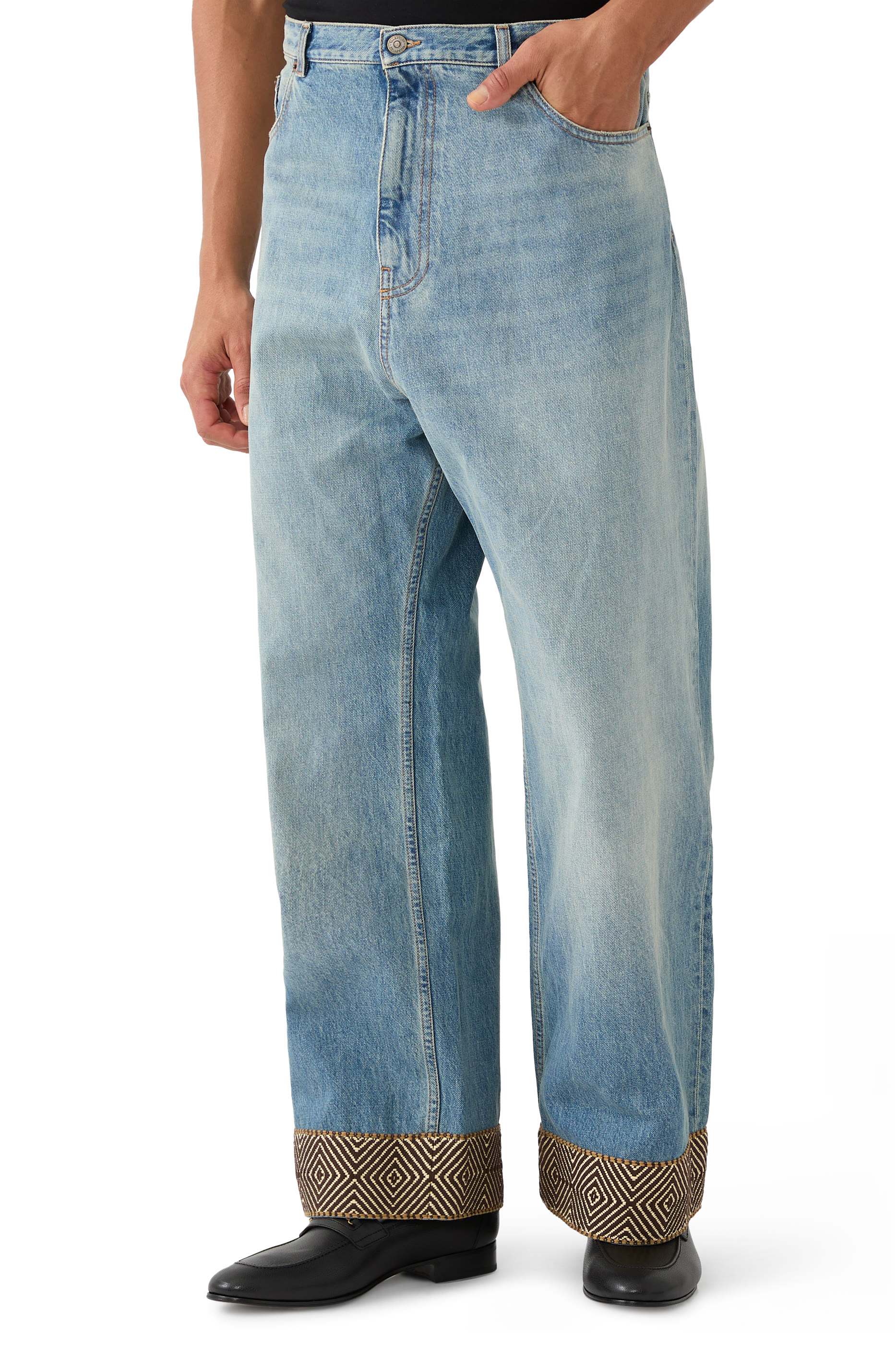 Jacquard Hem Denim Pants
