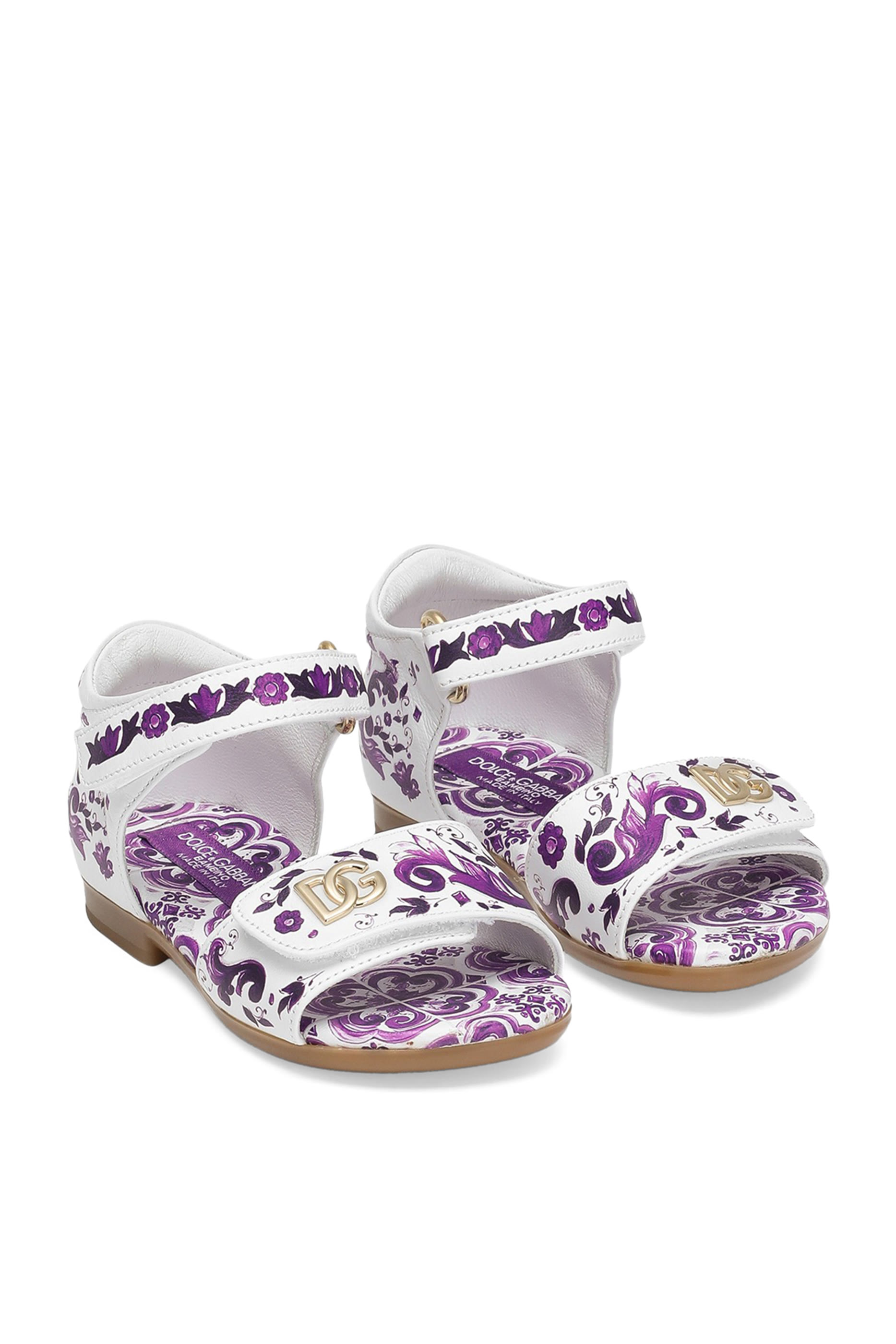 Kids Majolica-Print Leather Sandals 