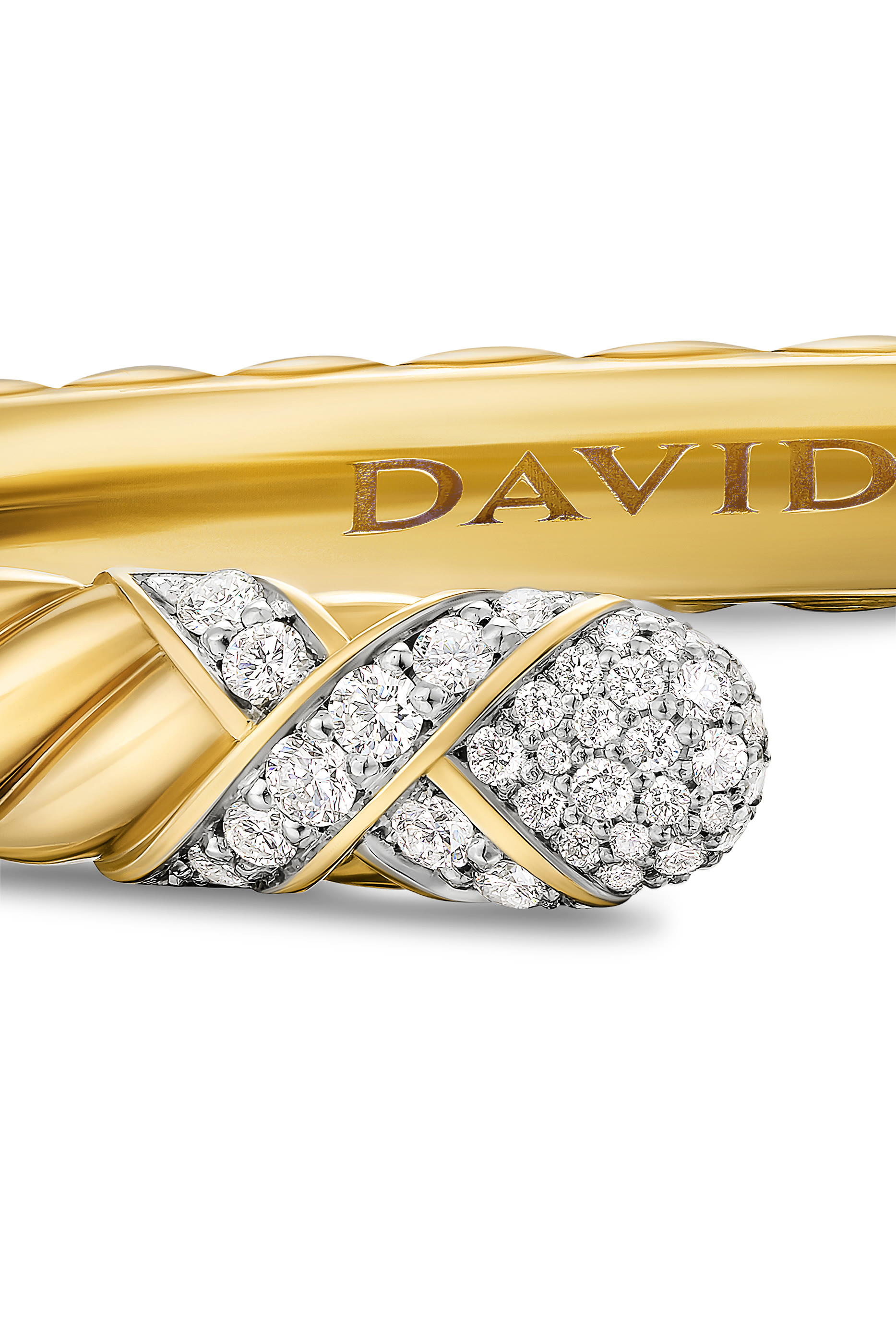 Sculpted Cable X Cuff Bracelet, 18k Yellow Gold & Diamonds