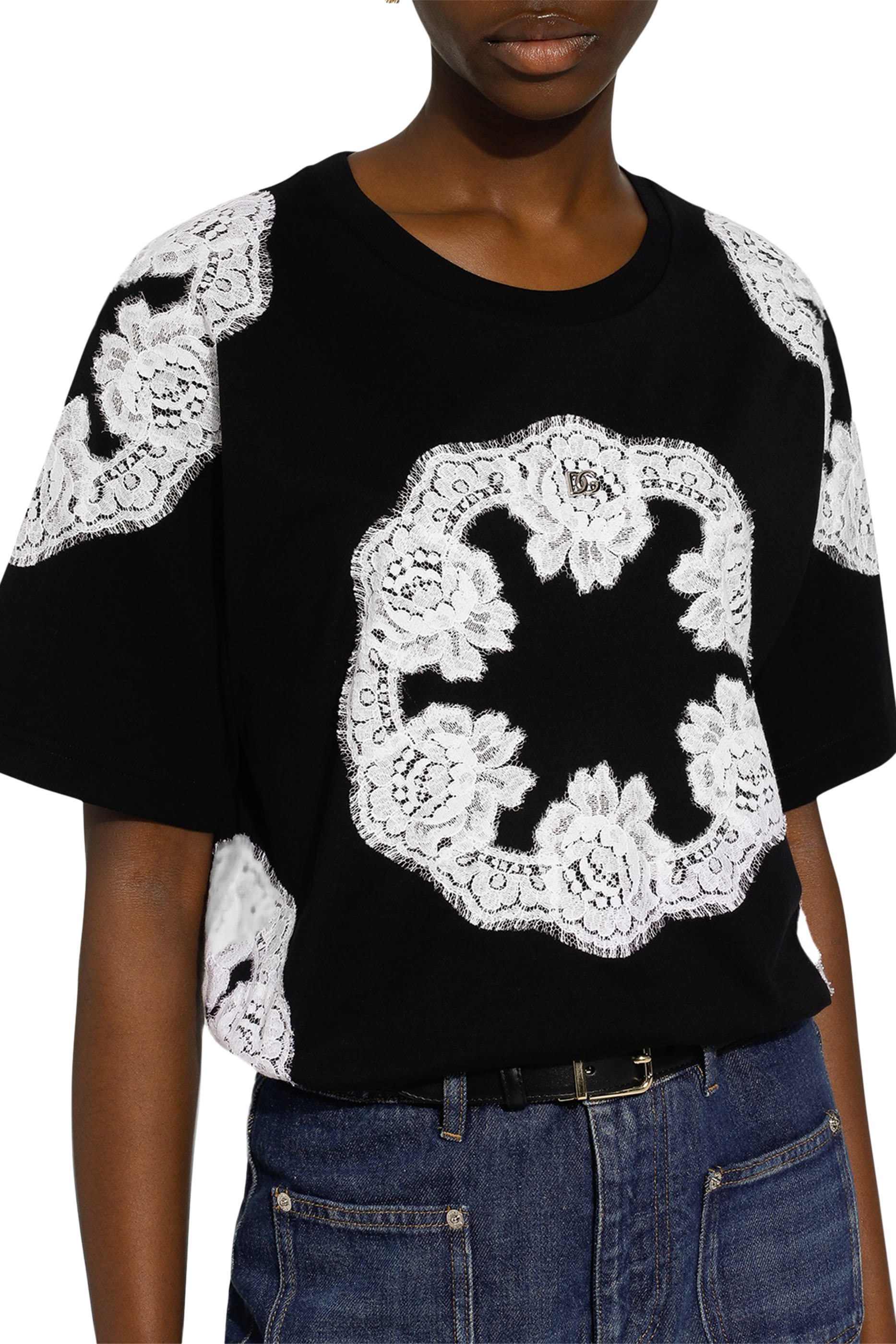 Logo & Lace Jersey T-Shirt