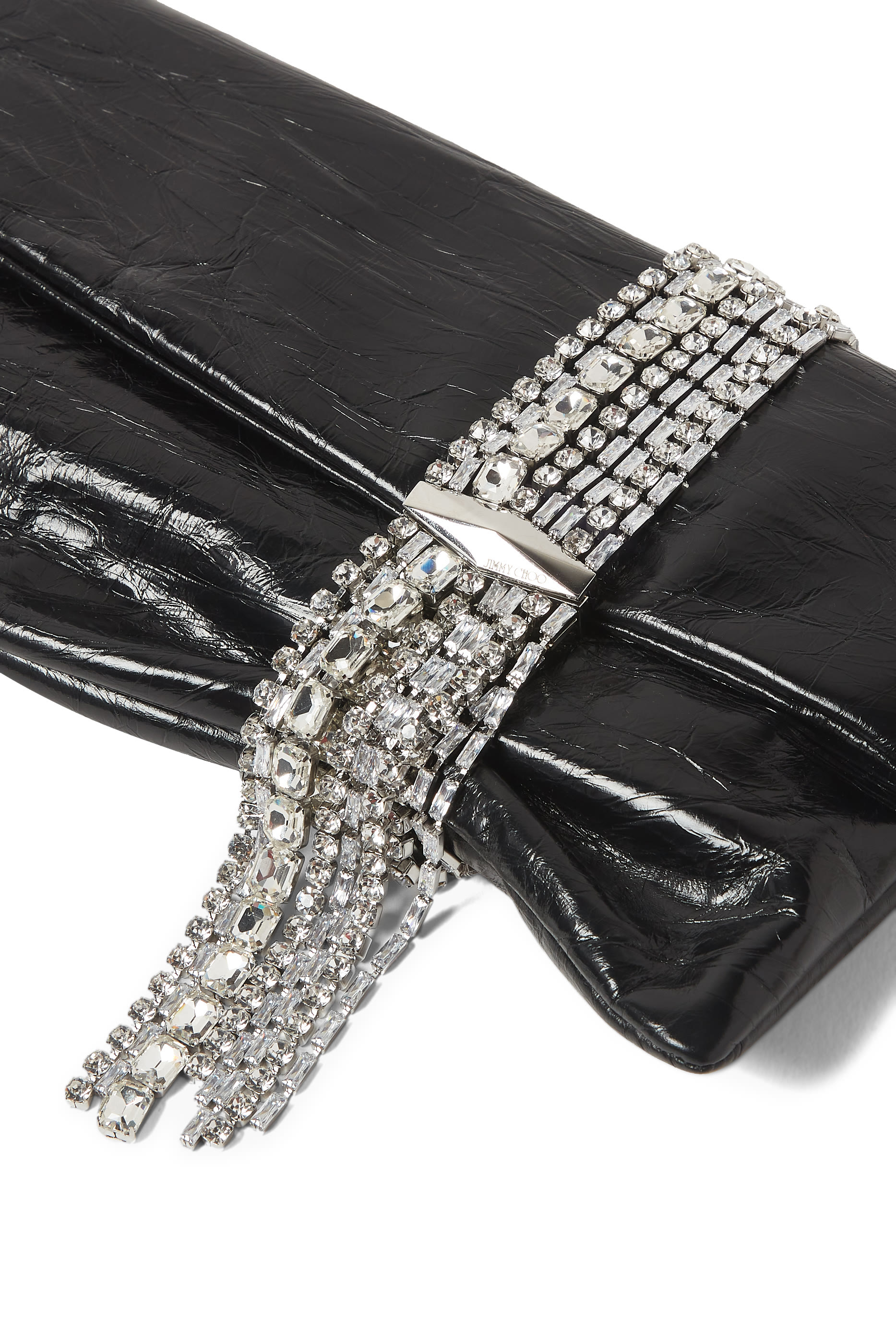 Zandra Crystal-Embellished Clutch Bag in Patent Leather