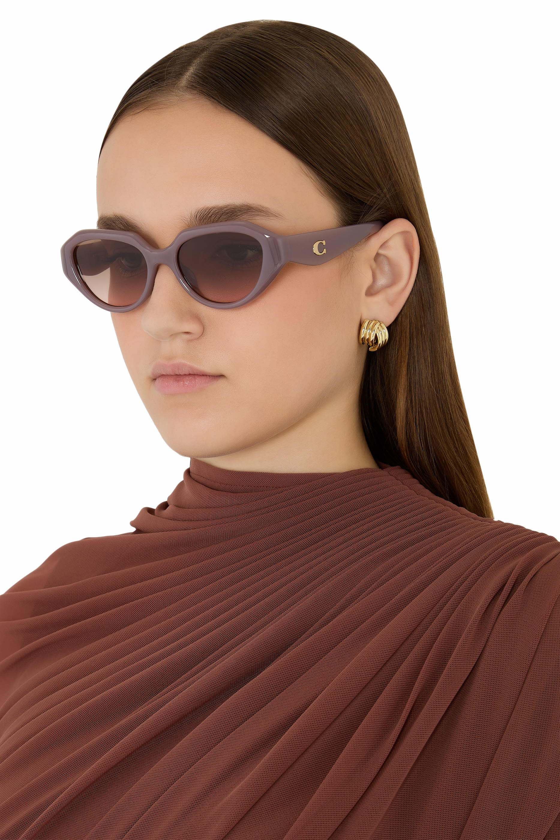 Irreg Frame Sculpted C Logo Temple Sunglasses