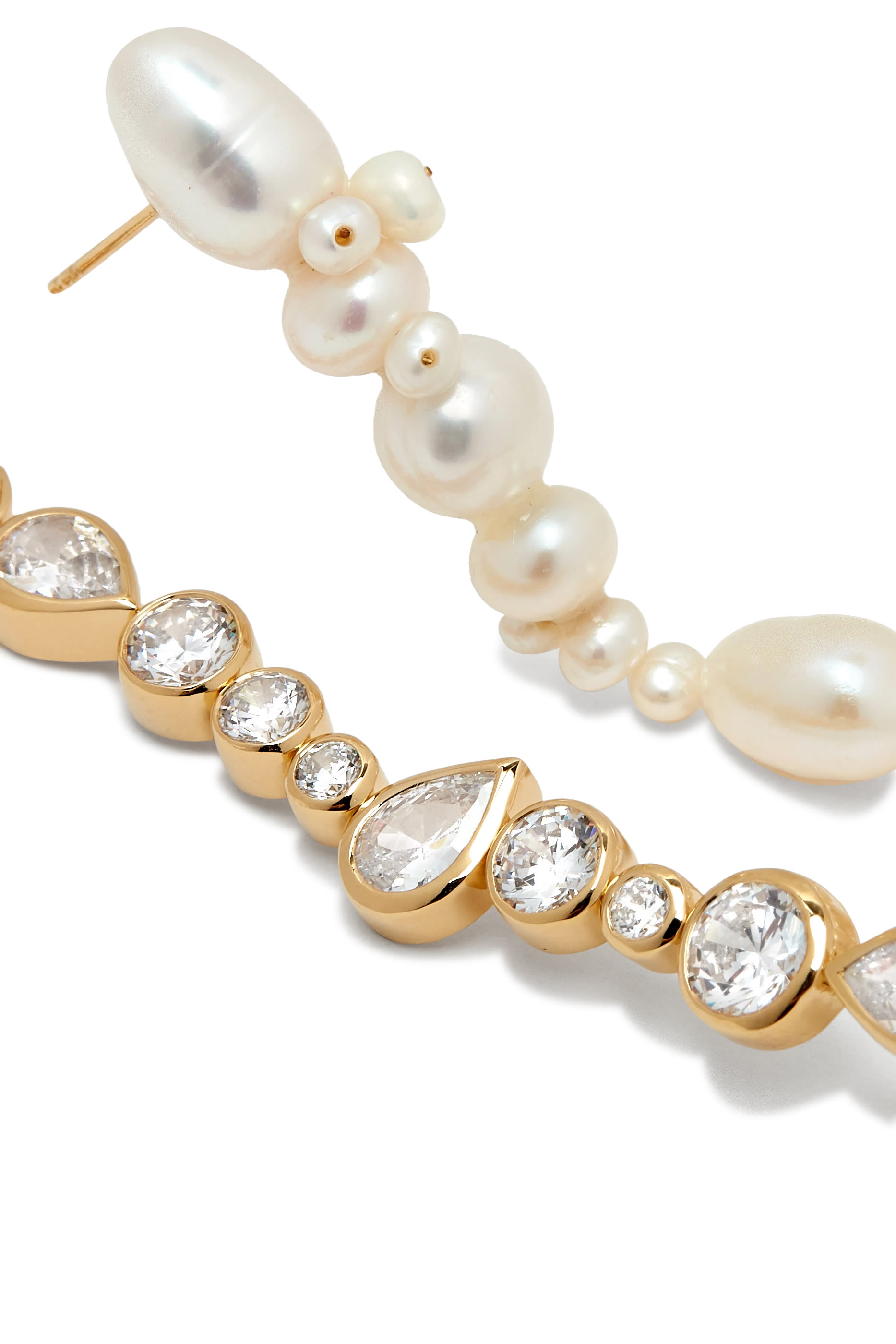 Glitch Earrings, : Recycled Sterling Silver Plated in 18ct Yellow Gold Vermeil with Freshwater Pearl & Zirconia