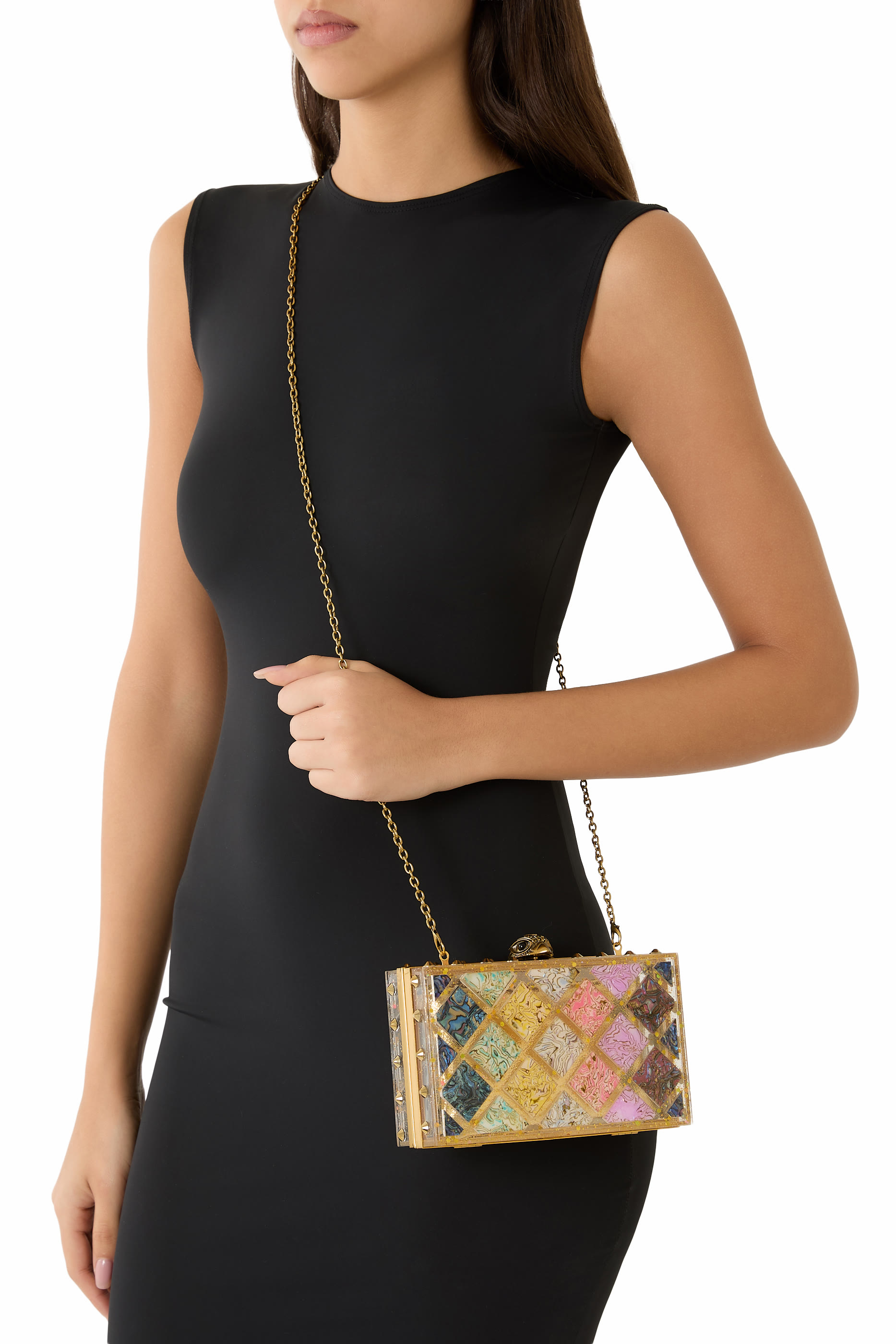 Crystal Quilt Box Clutch Bag