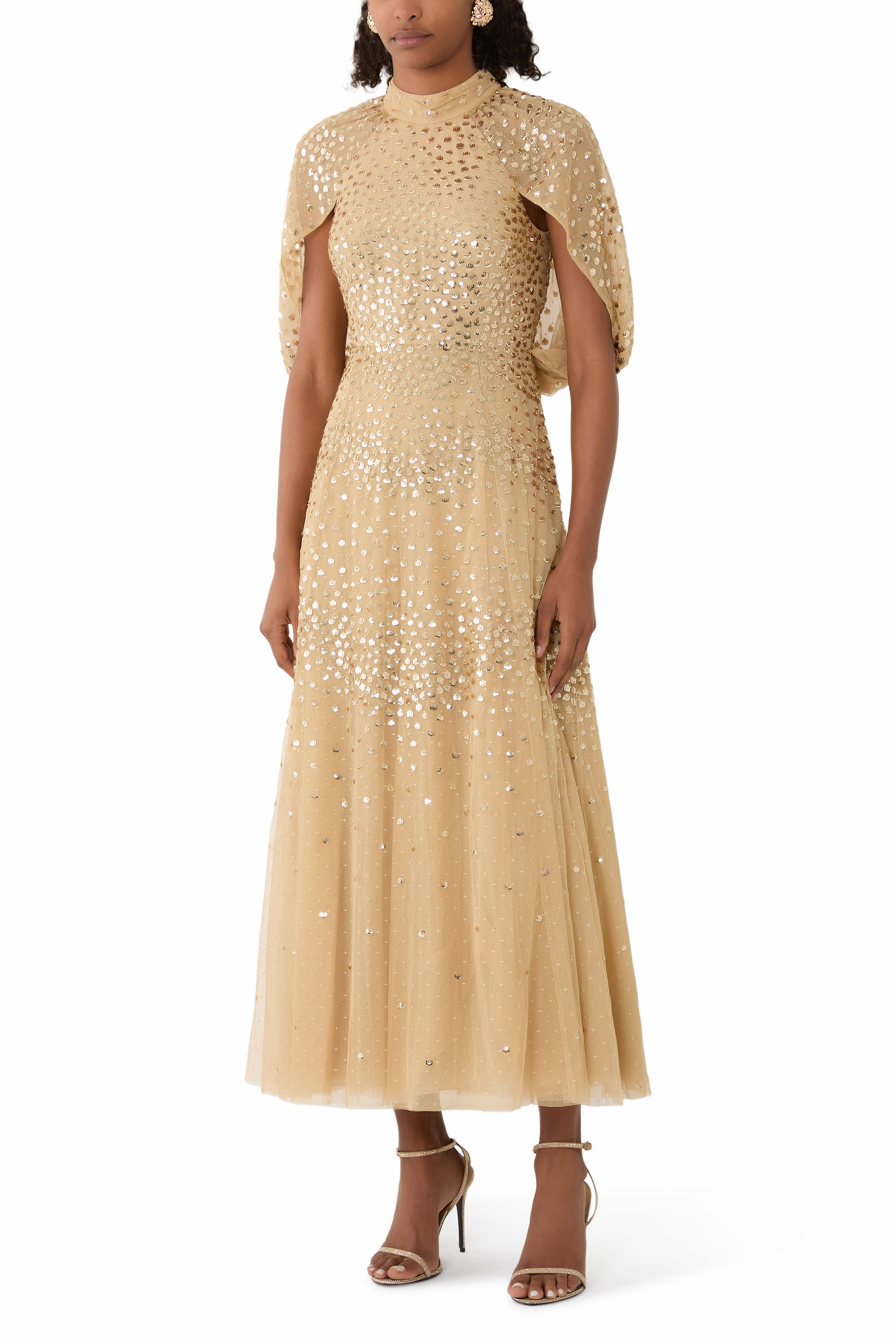 Sequin Scallop Cape Gown