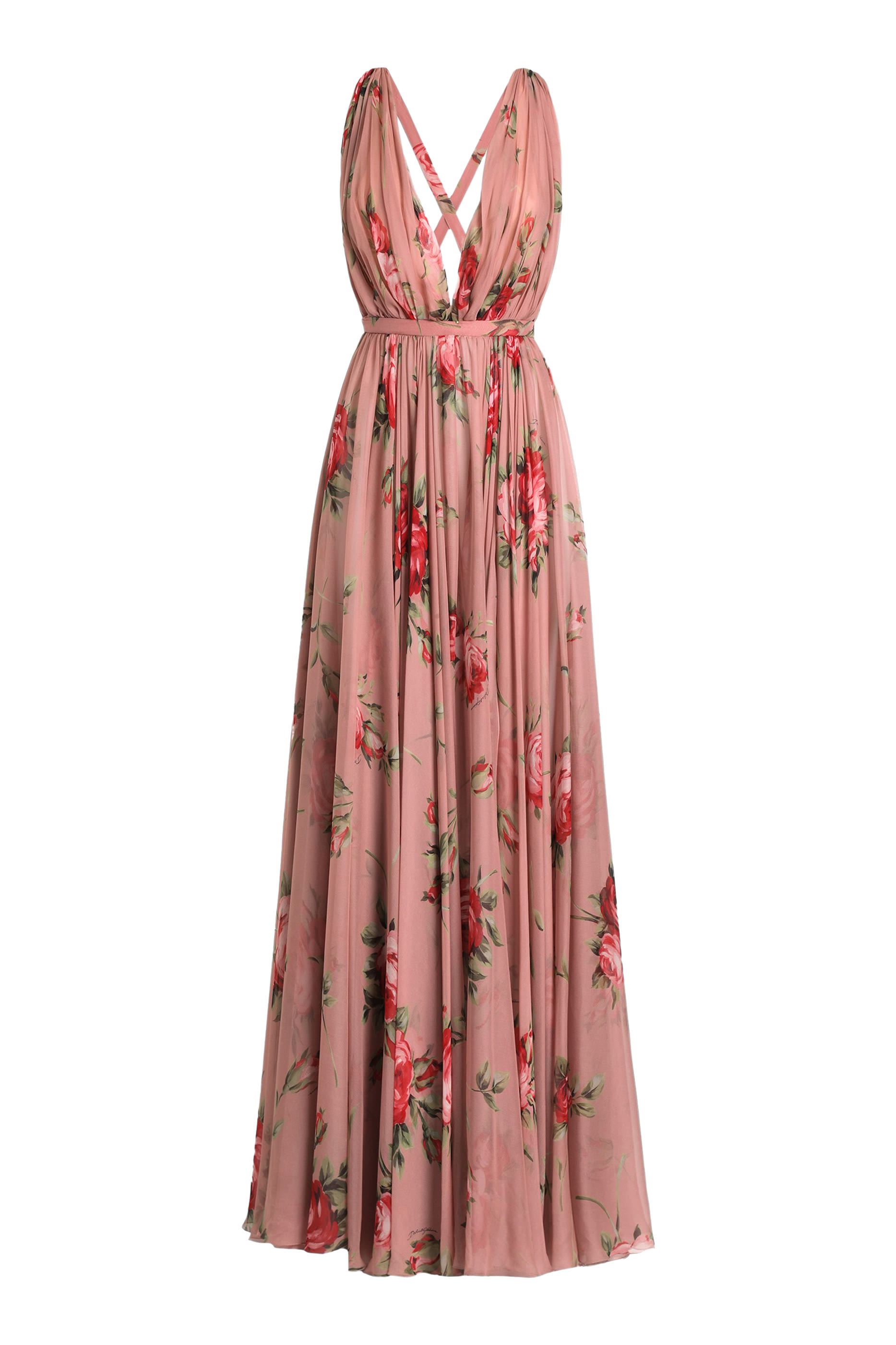 Rose Bouquet-Print Chiffon Dress