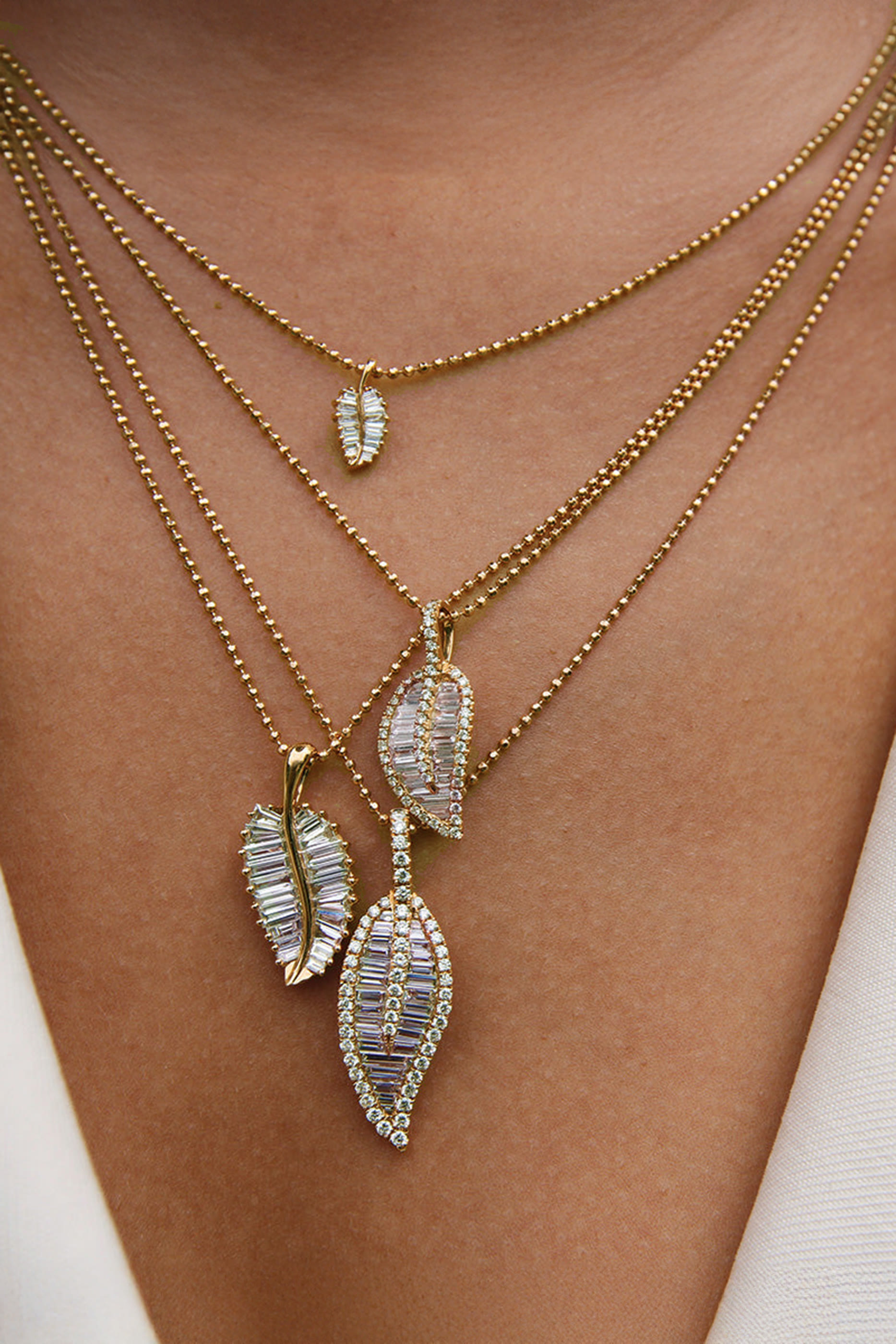 Small Palm Leaf Diamond Necklace, 18k Yellow Gold & Diamonds