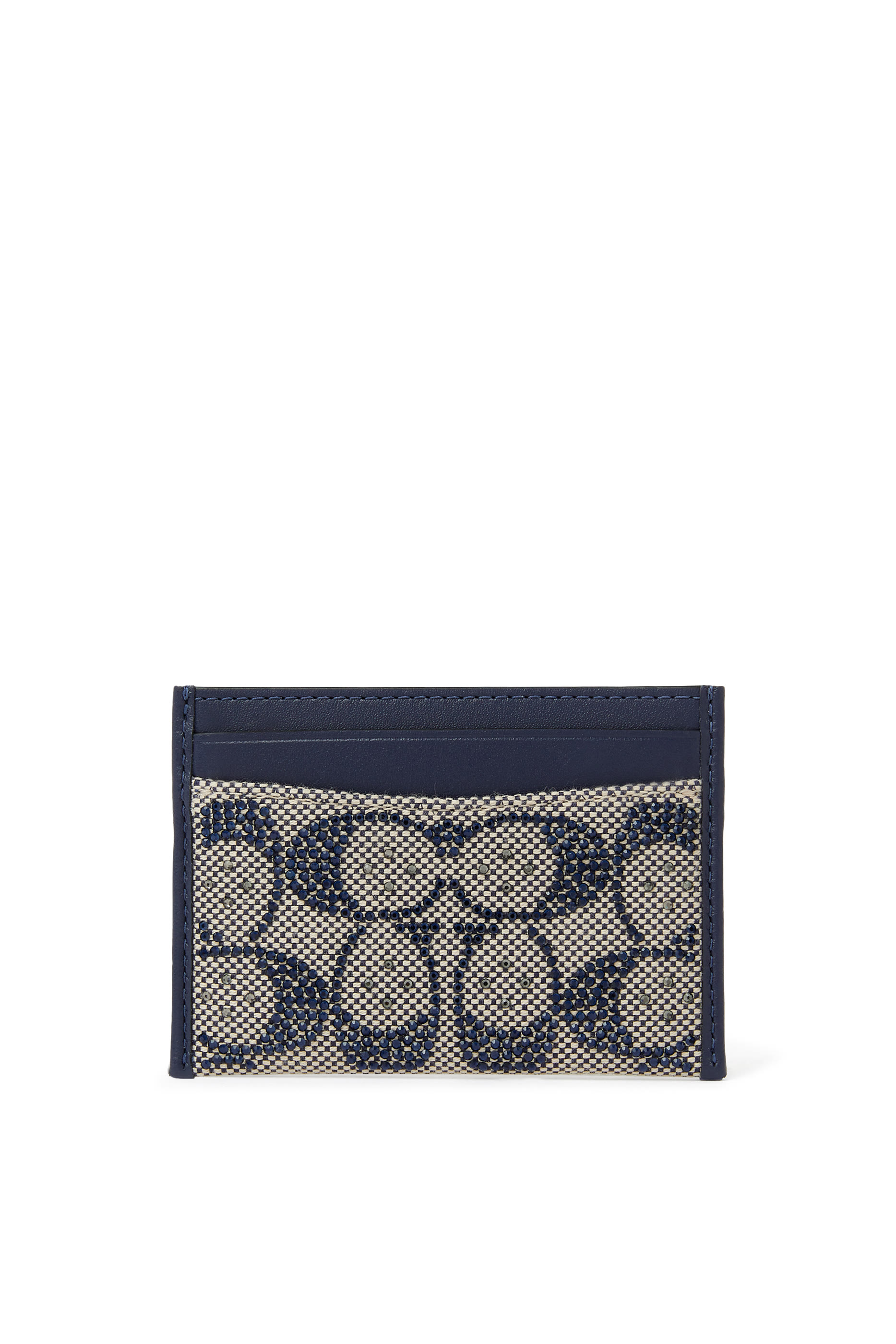 Crystal-Embellished Monogram-Print Leather Card Holder