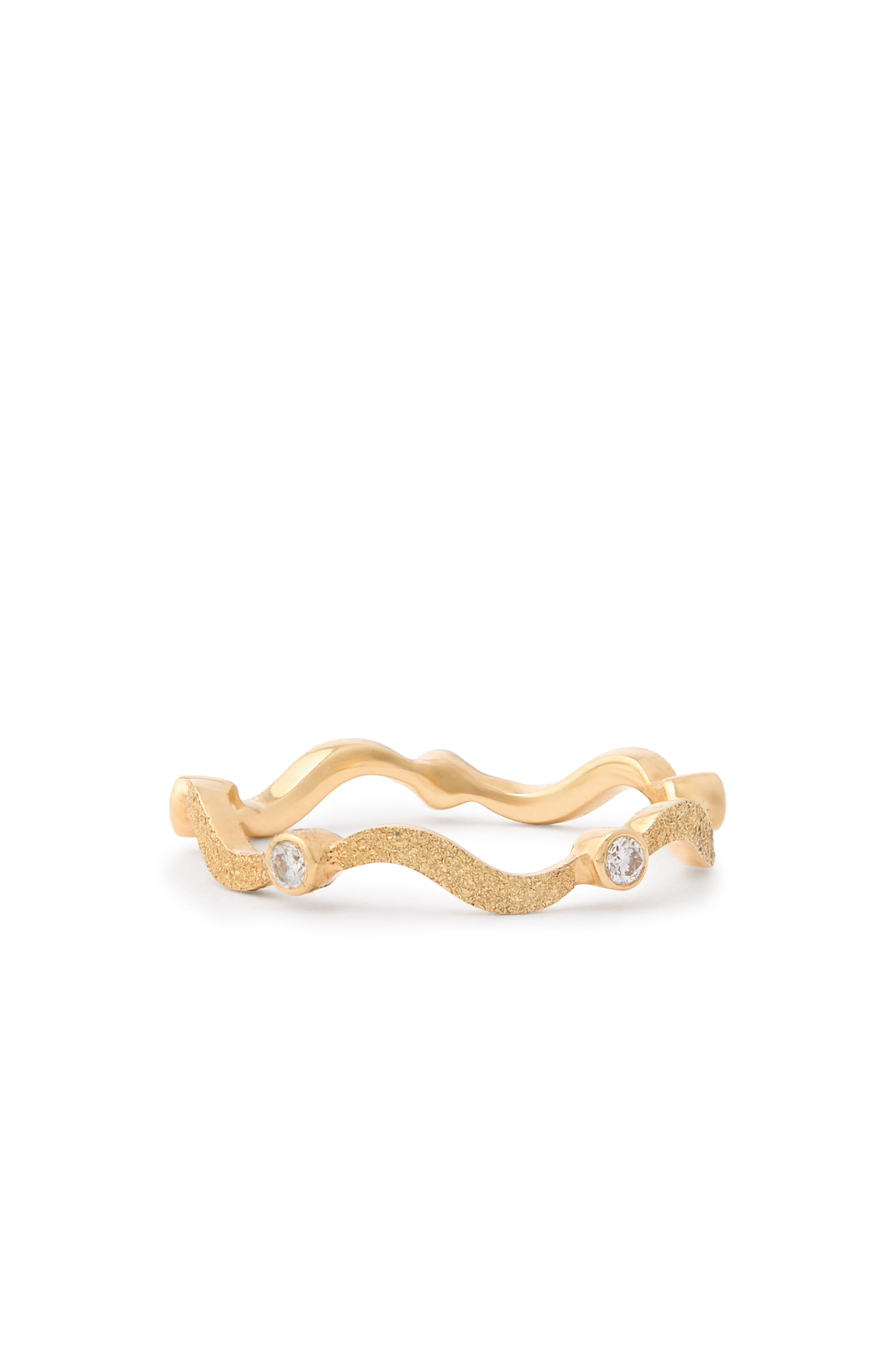 Gold Single Wave Ring, 18K Yellow Gold & Diamonds