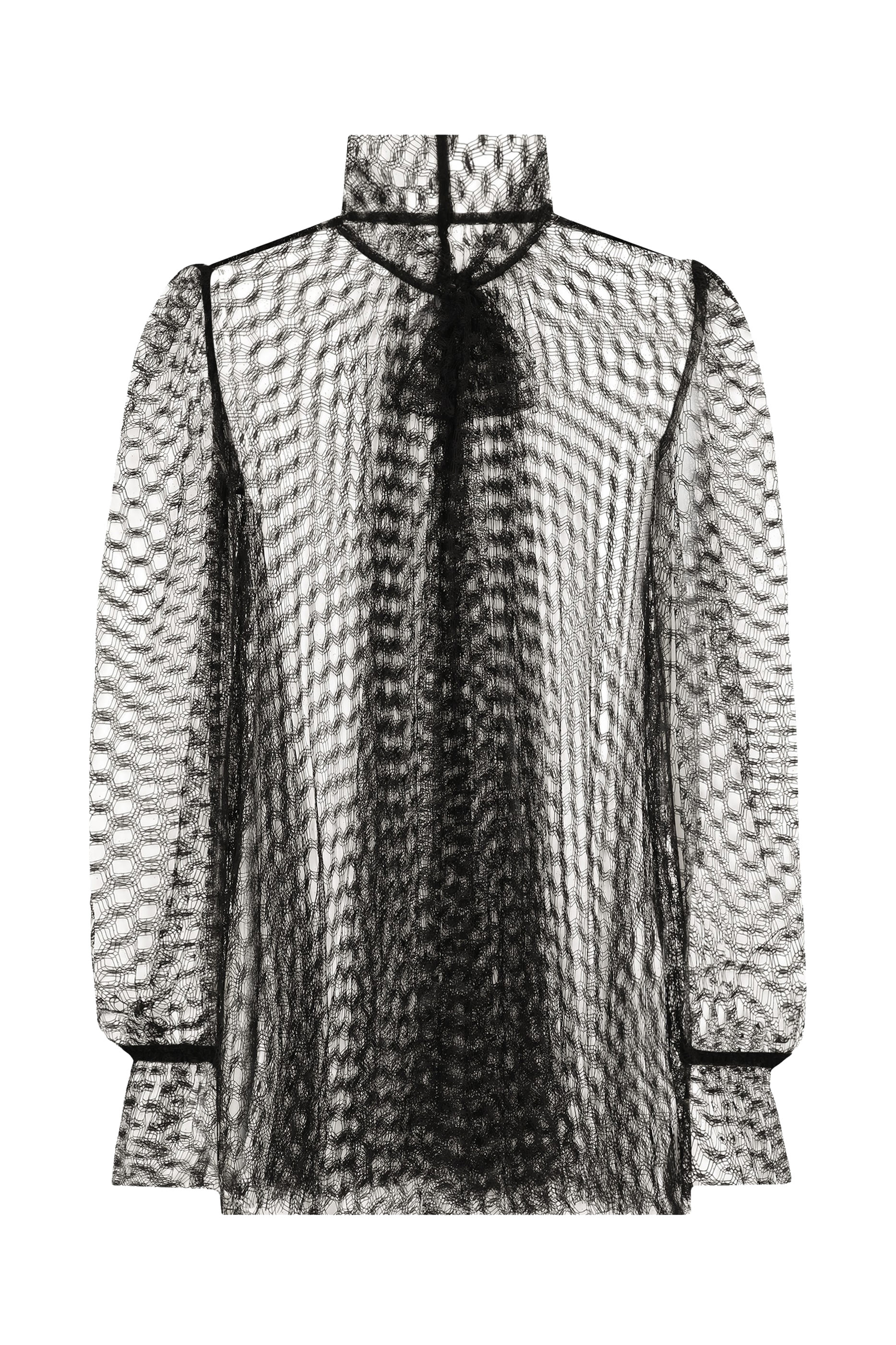 Mesh Pussy-Bow Blouse