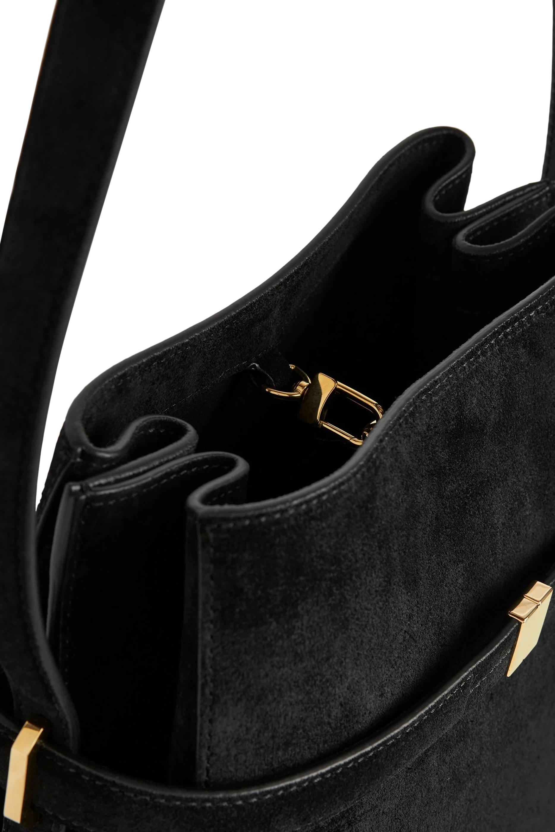 Belted Suede Bucket Bag