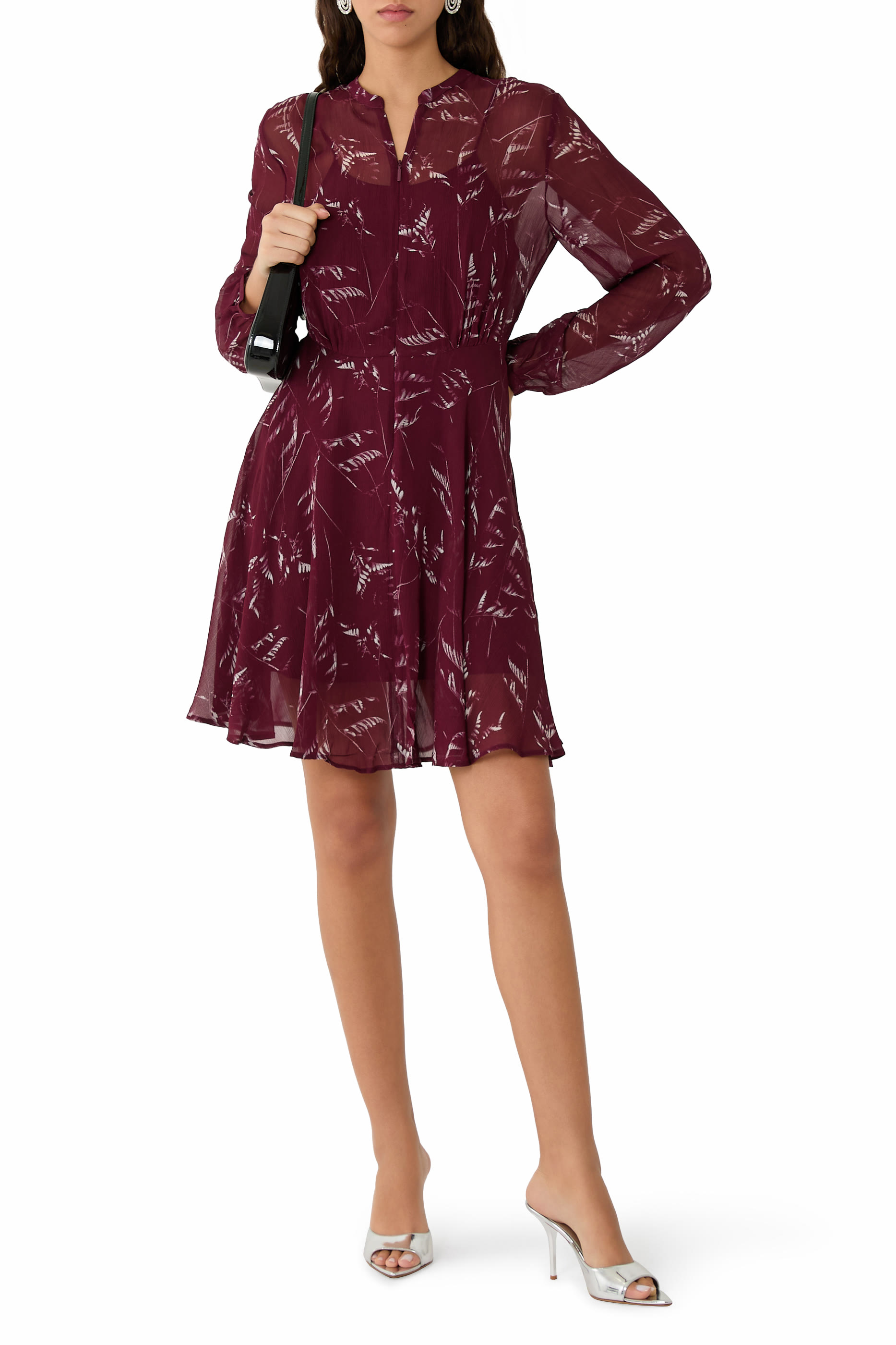 Foliage Print Chiffon Midi Dress