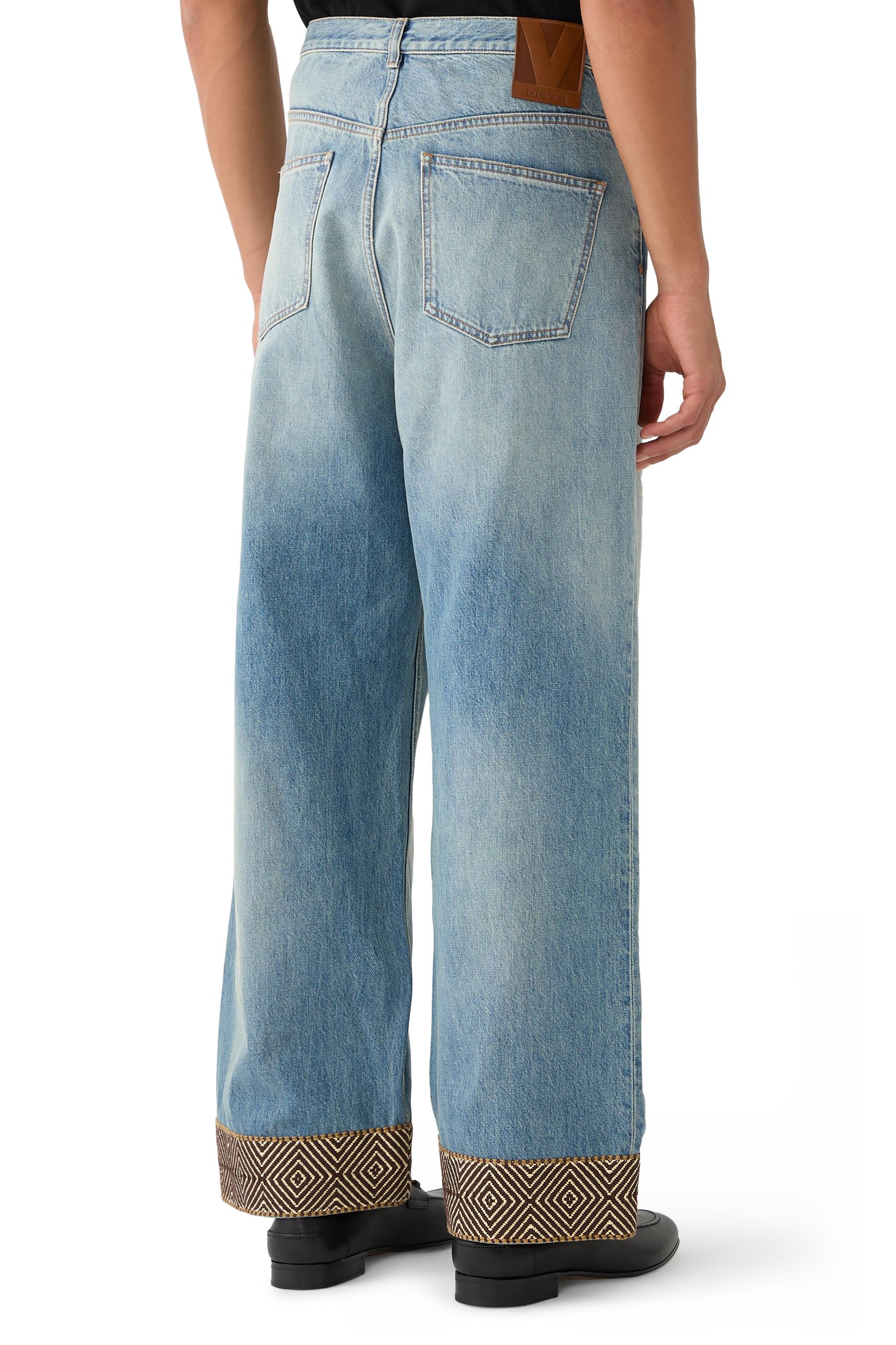 Jacquard Hem Denim Pants