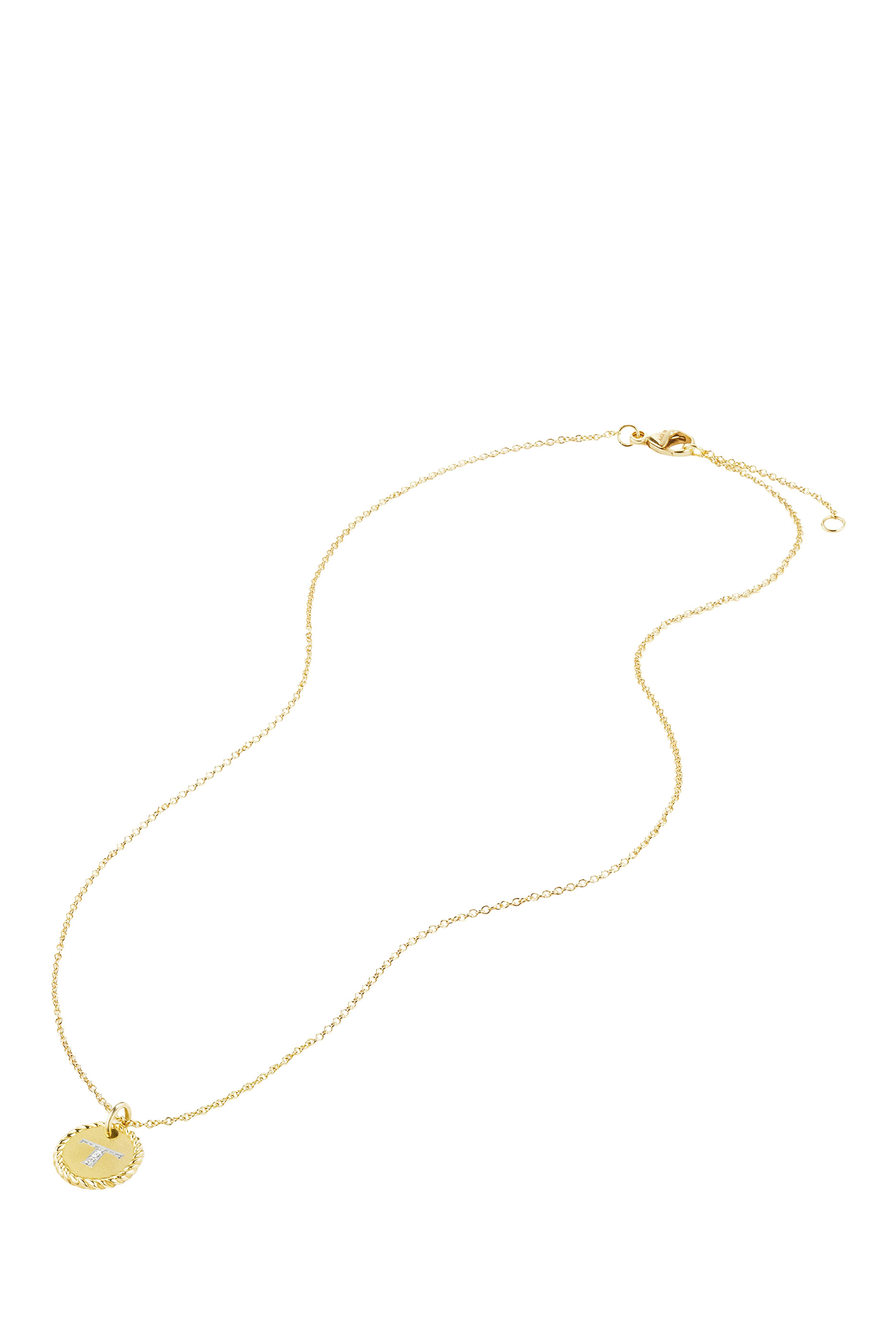 T Initial Charm Necklace, 18K Yellow Gold & Diamonds