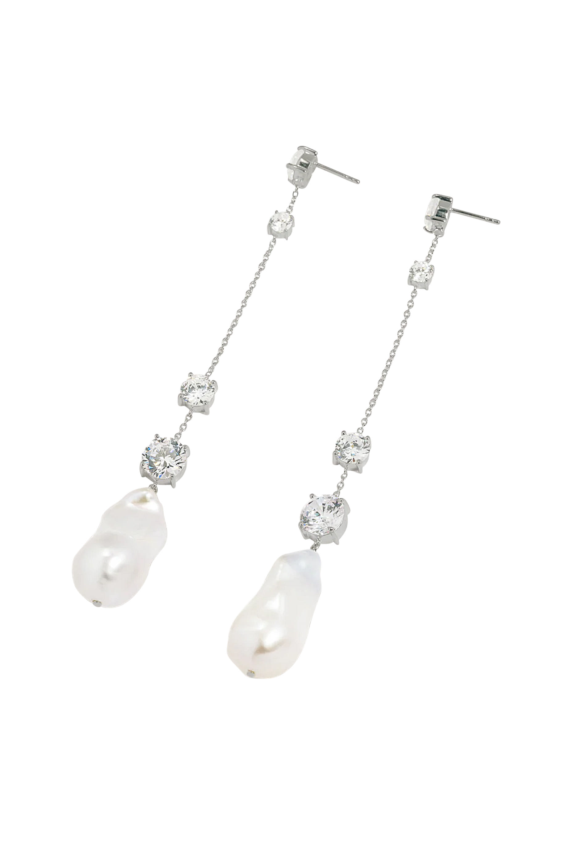 Drop Earrings, : Recycled Sterling Silver Plated in Rhodium & Cubic Zirconia