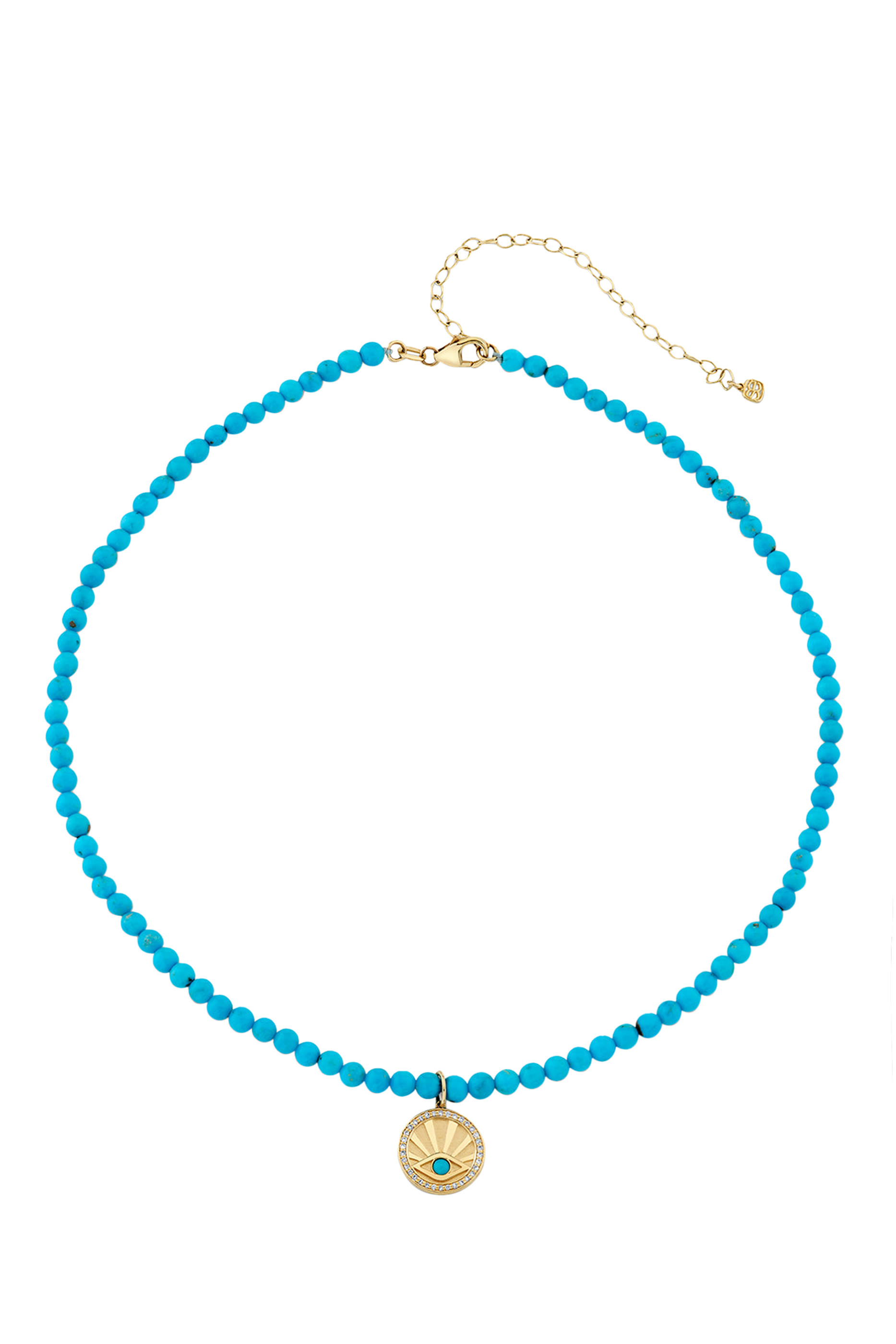 Eye Coin Necklace, 14k Yellow Gold & Turquoise, Diamond