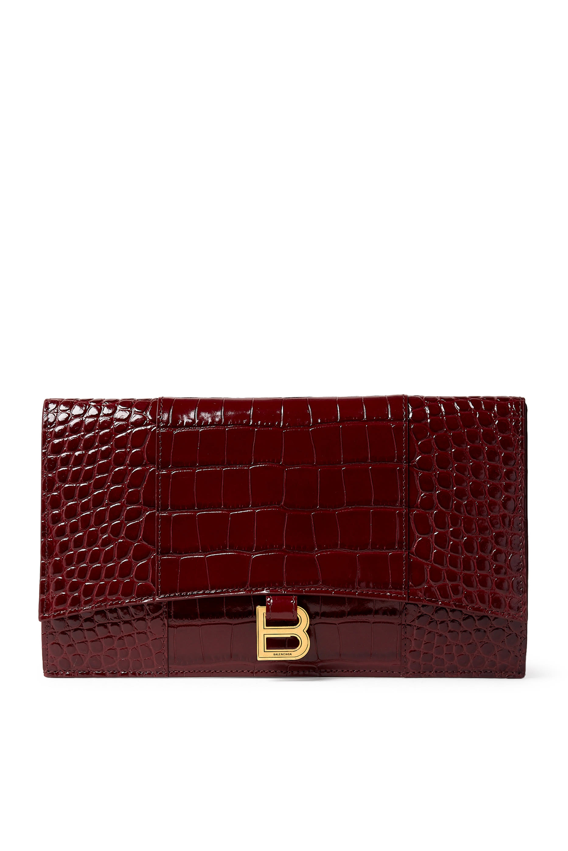 Hourglass Flat Pouch with Flap Crocodile Embossed