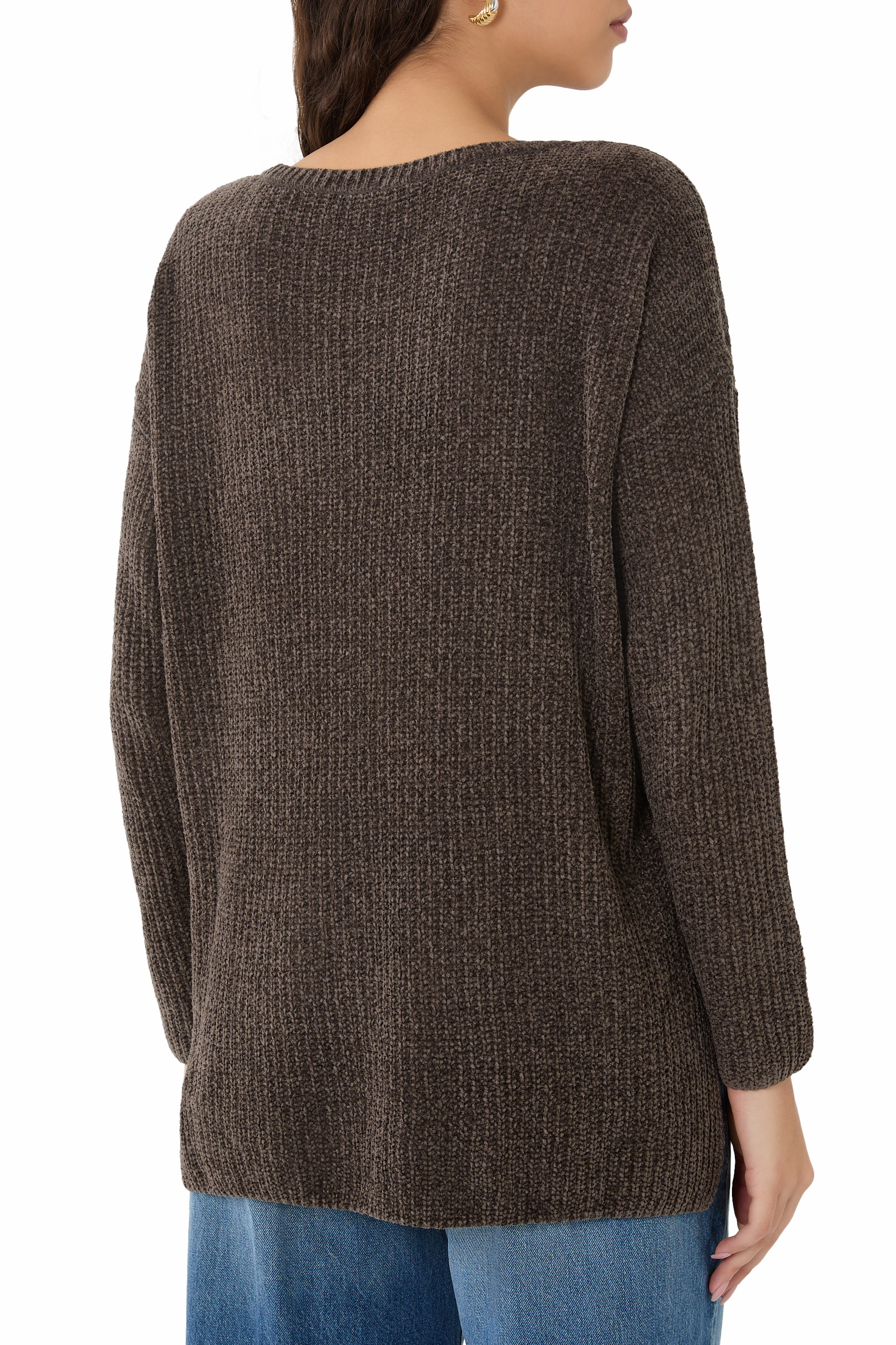 Chenille Blend Jewel Neck Top