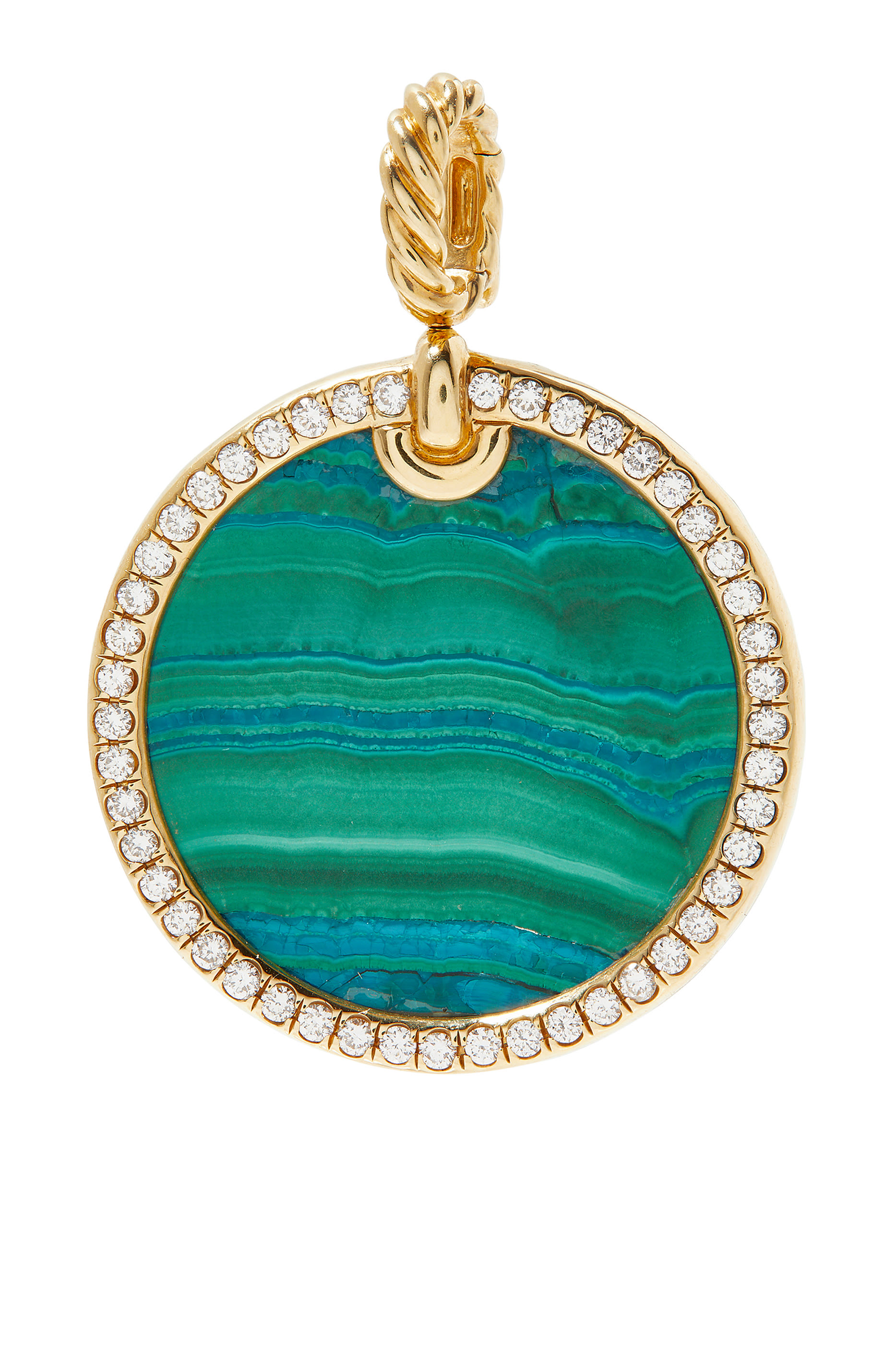 Elements&reg; Artist Series Disc Pendant in 18K Yellow Gold with Chrysocolla and Pav&eacute; Diamonds