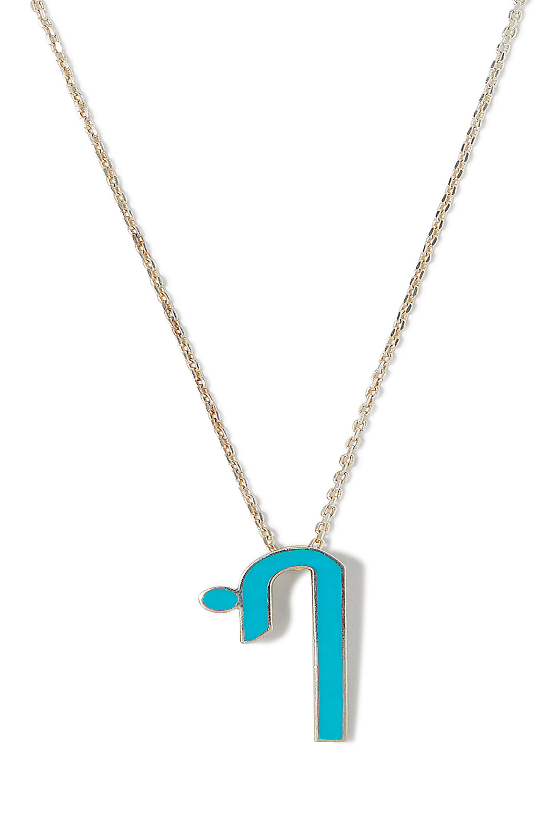 Shiny Long Letter Khaa Pendant, Sterling Silver & Enamel