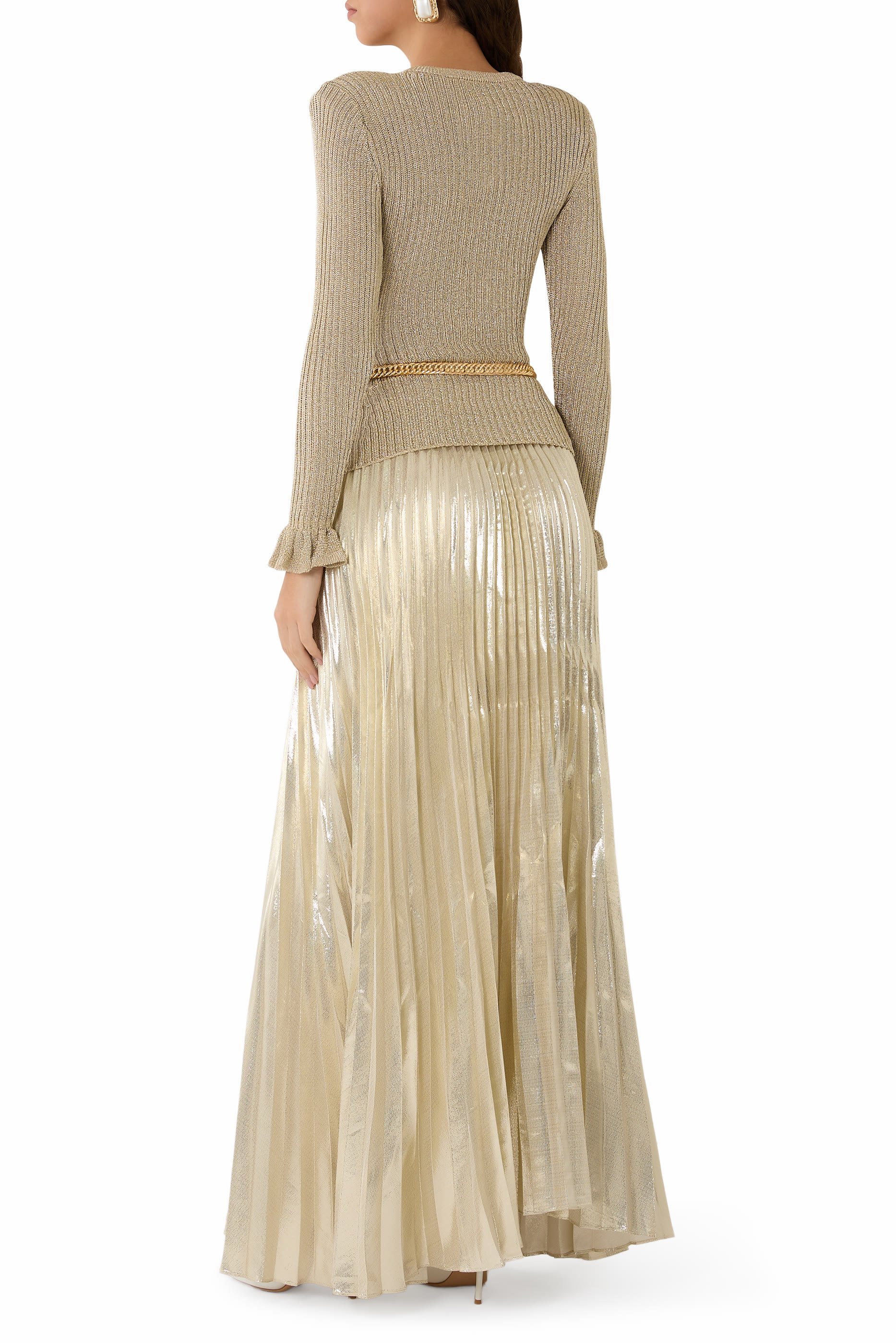 Gold Lurex Ribbed Knit Maxi Dress 