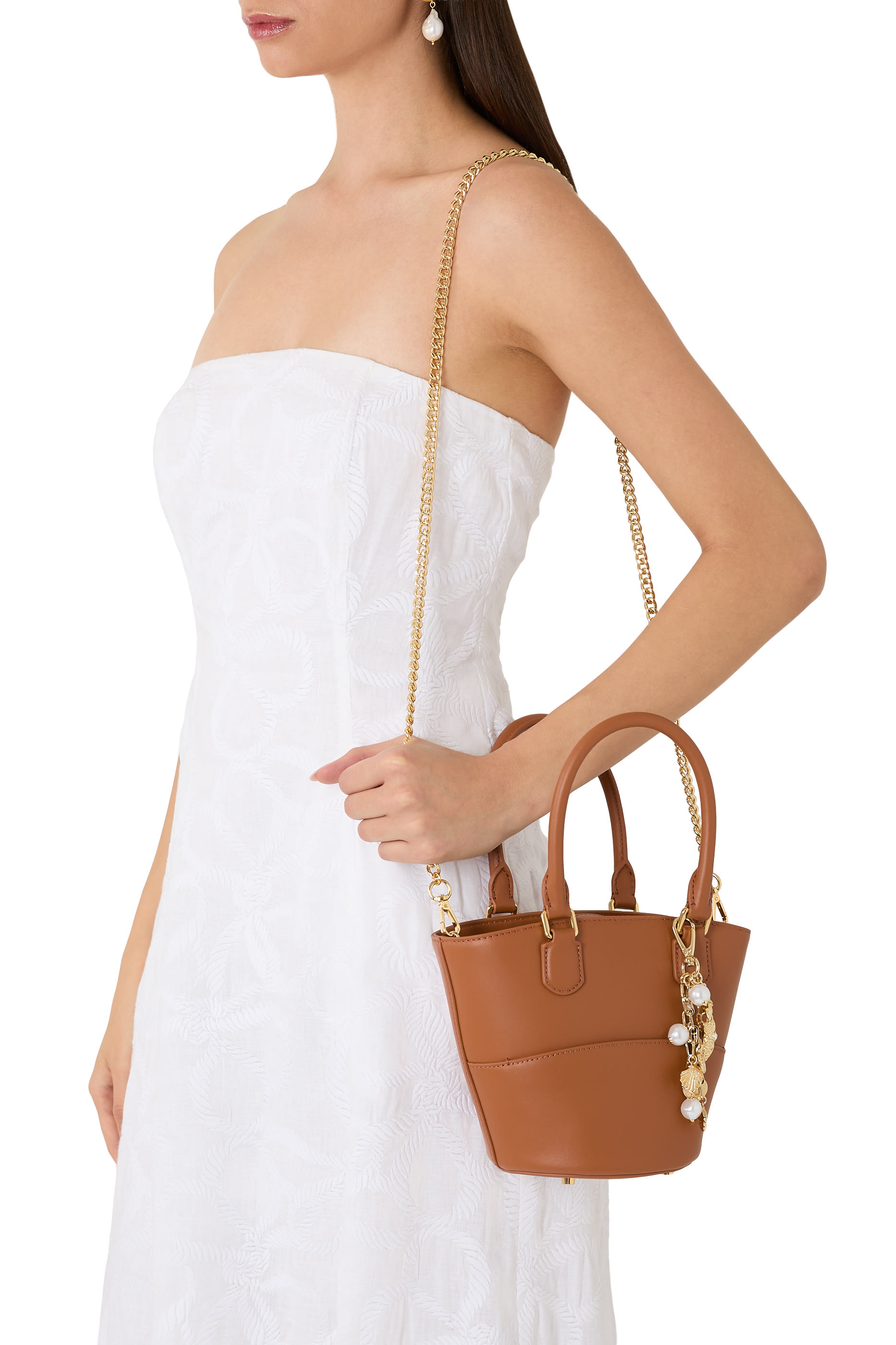 Tan Leather Charm Tote Bag